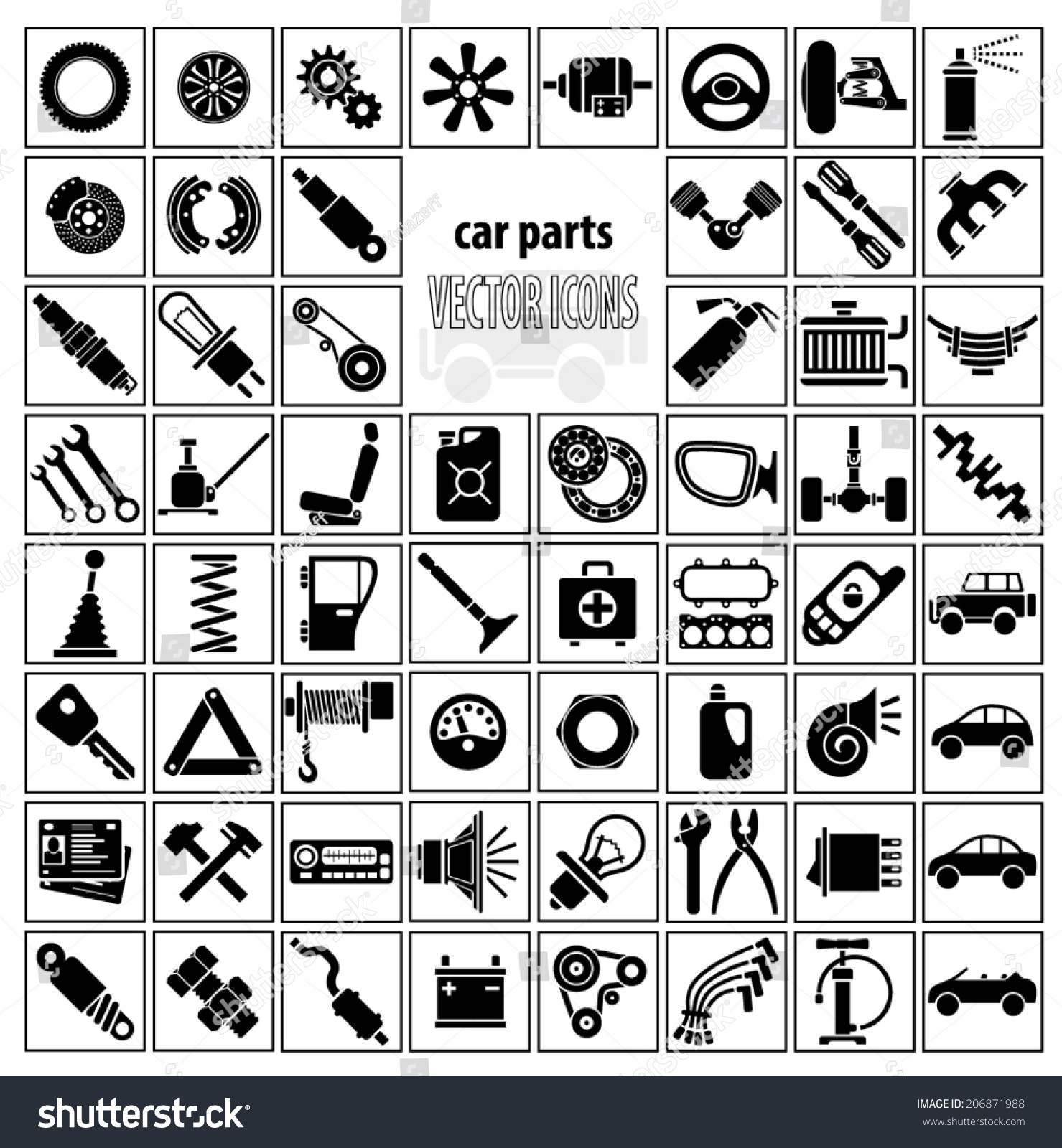 SVG of Car parts, tools and accessories. Set of vector icons svg