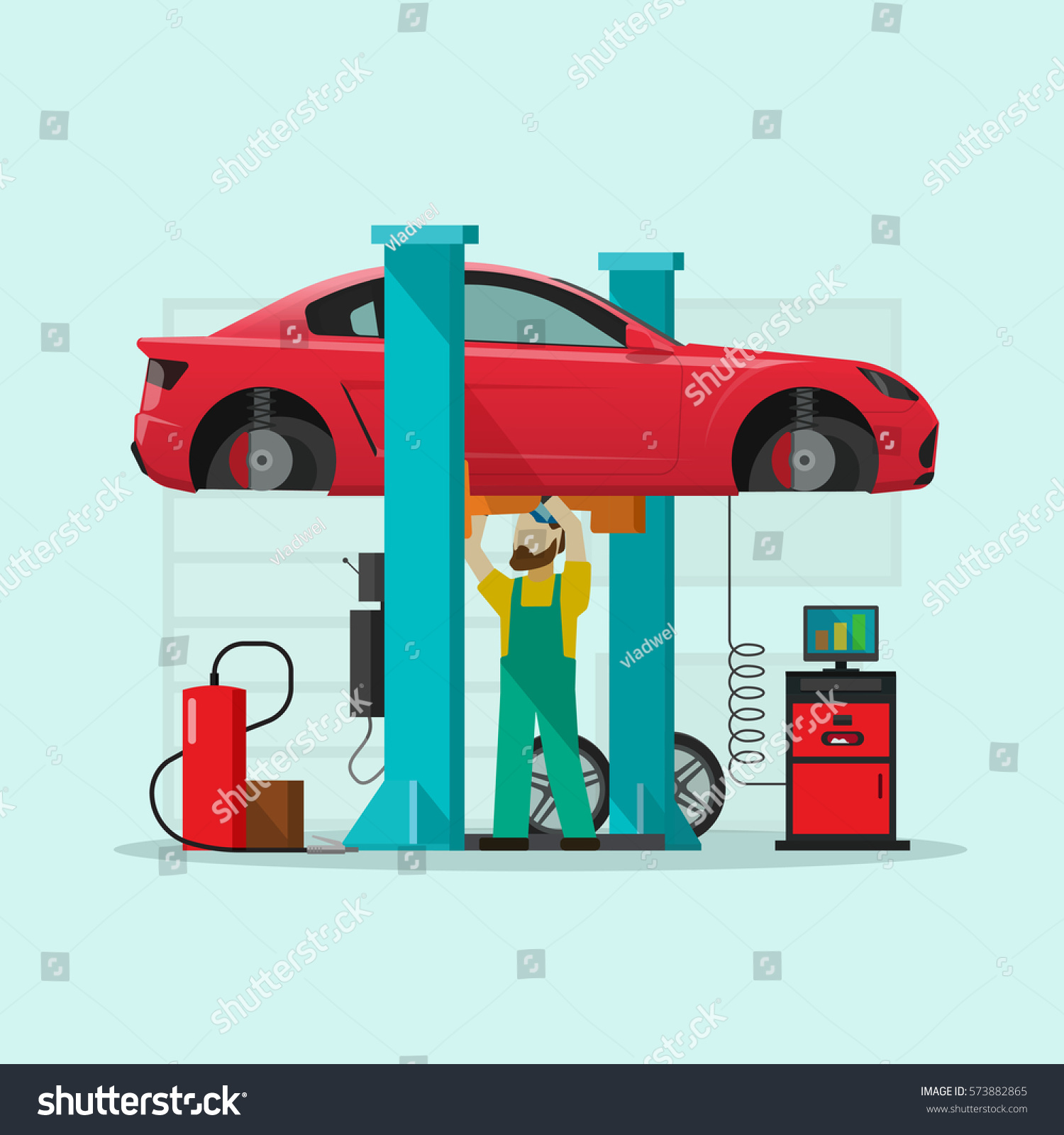 car-repair-workshop-station-vector-flat-vector-de-stock-libre-de