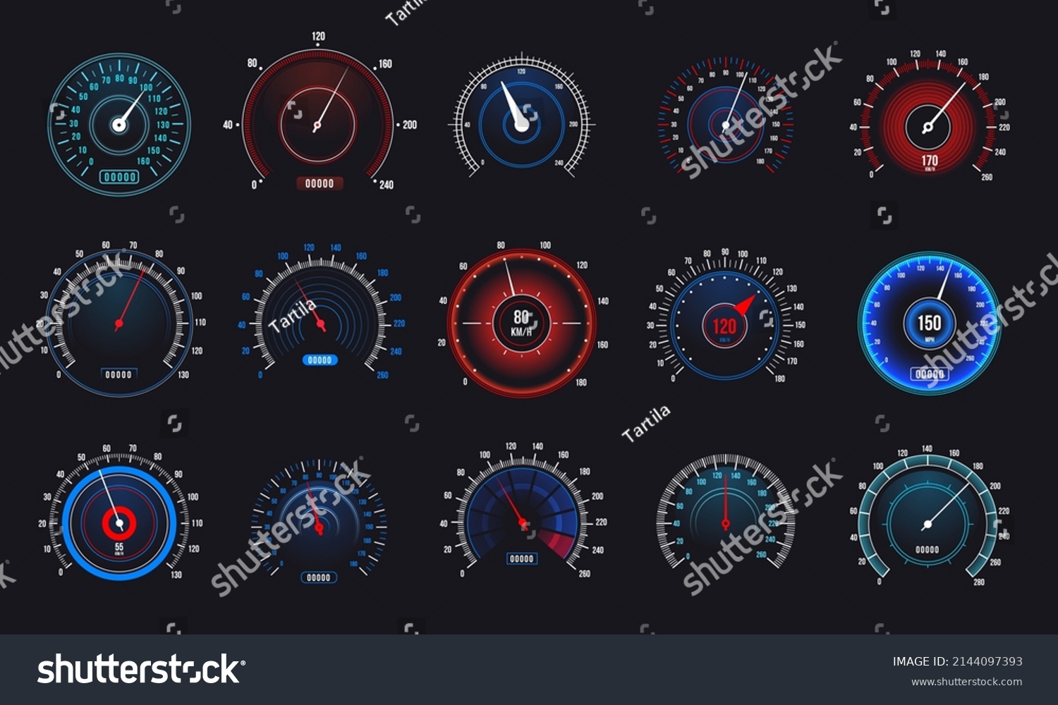 Car Speedometers Set Speed Measurement Automobile Stock Vector (Royalty ...