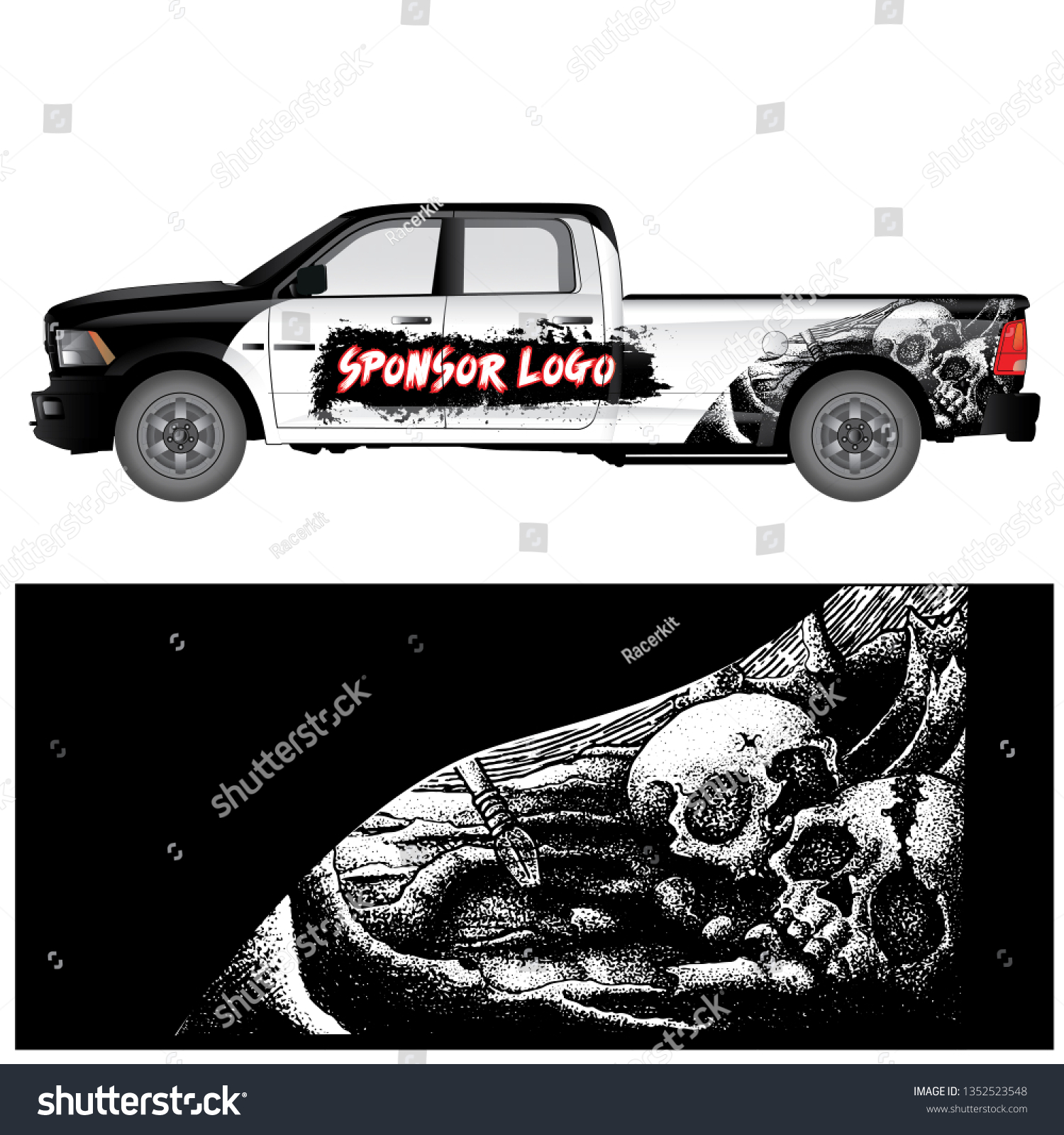 SVG of Car wrap vector stock with a original hand drawn skull graphic design. file is editable and ready to print svg