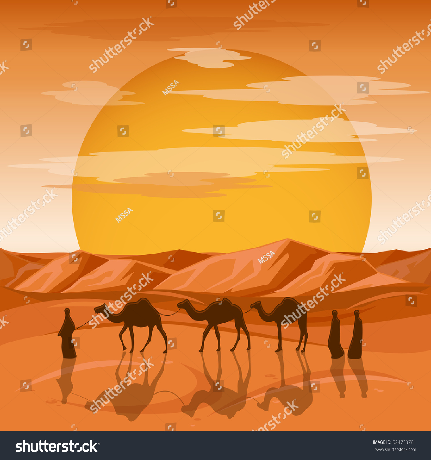 砂漠のベクター画像の背景にキャラバン アラブ人やラクダは砂の中にシルエットを描く ラクダとキャラバン ラクダの背景のシルエットが砂の砂漠のイラストに移動 のベクター画像素材 ロイヤリティフリー