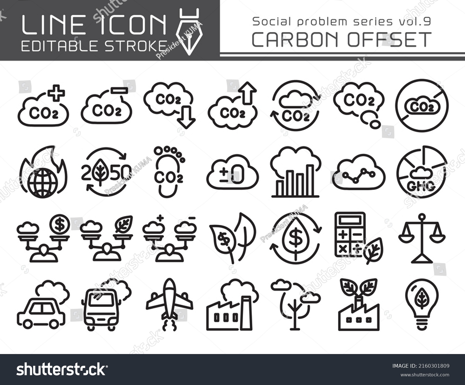 SVG of Carbon offset vector icon set. Editable line stroke. svg
