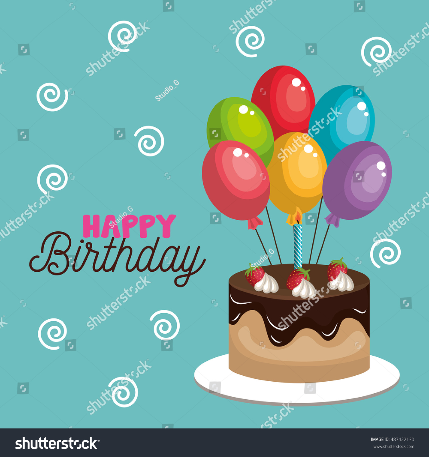 Card Cake And Balloons Happy Birthday Graphic Stock Vector 487422130 ...