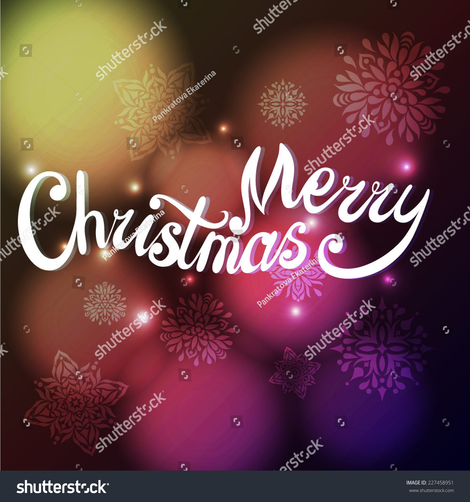 Card "Merry Christmas" with bokeh background Creative lettering Vector illustration