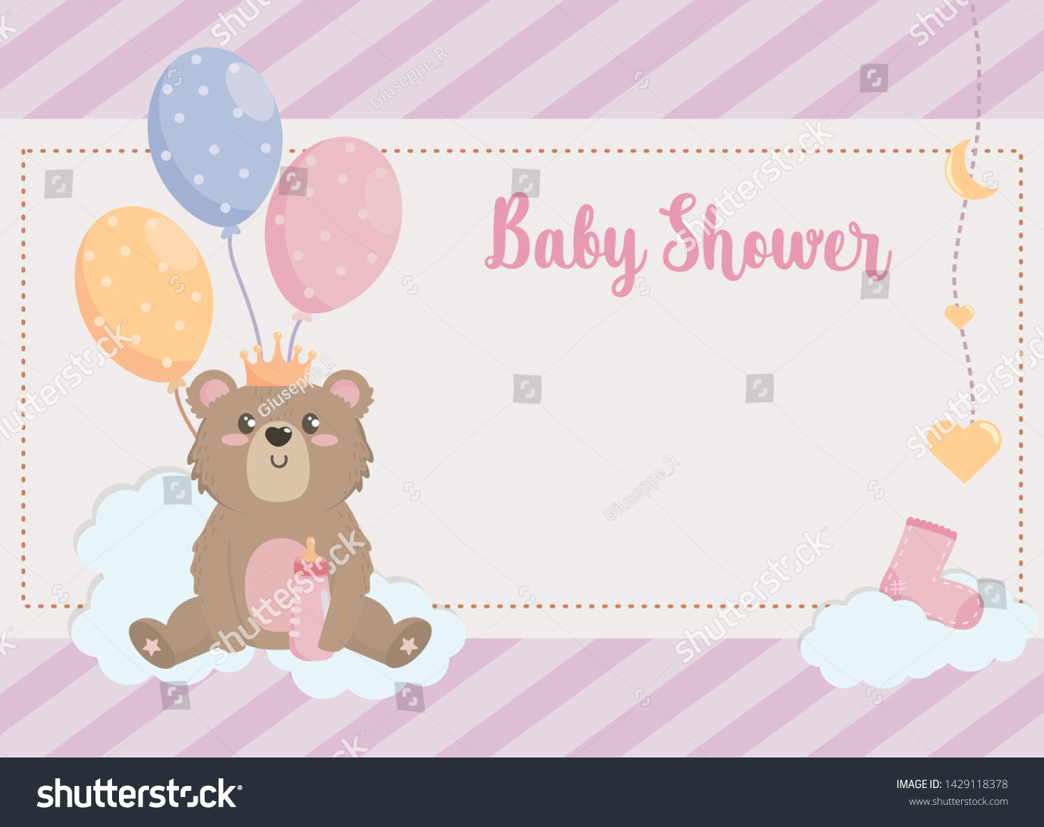 Card Teddy Bear Crown Balloons Decoration Stock Vector (Royalty Free ...