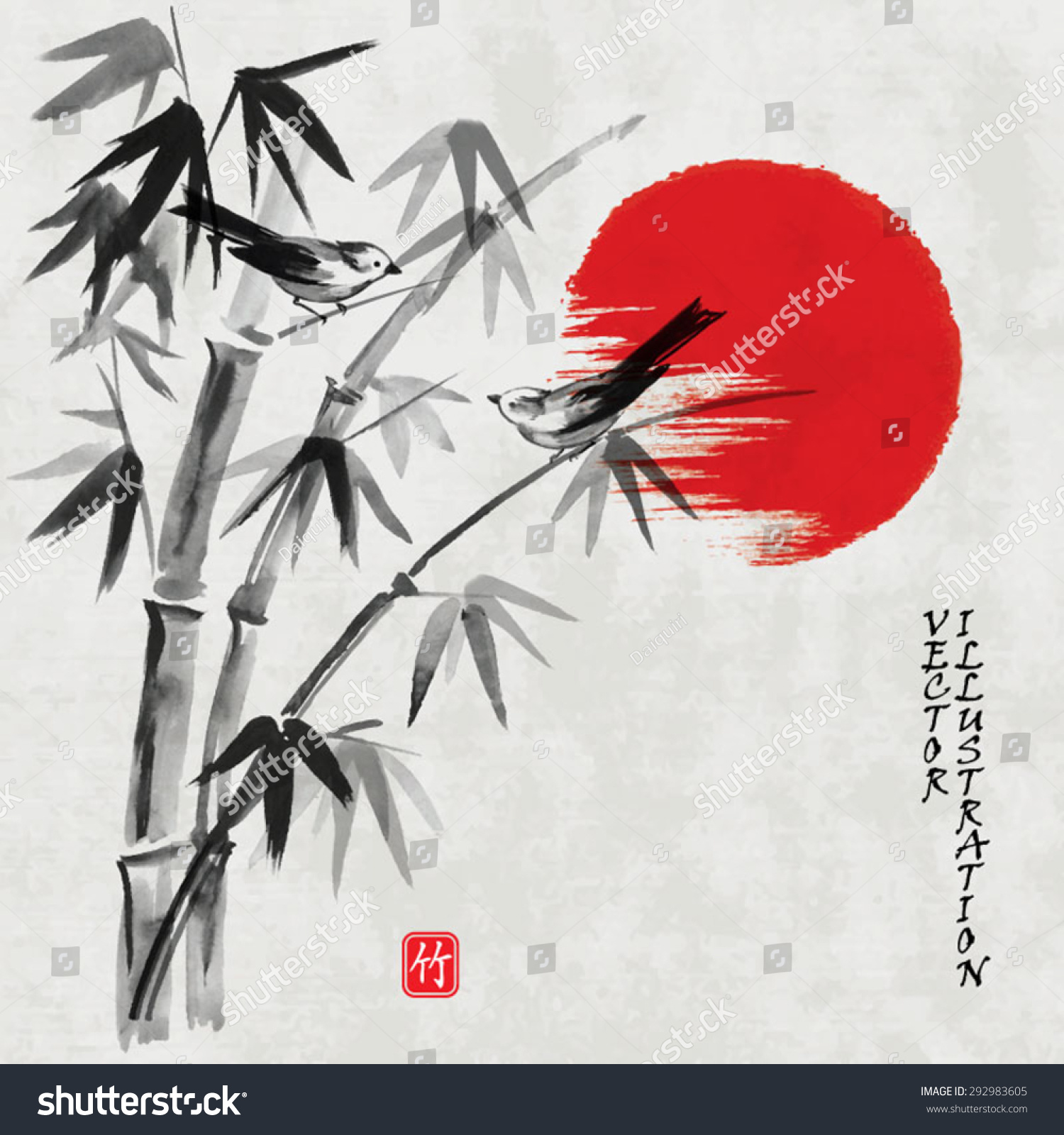 Card Bamboo Birds Sun Traditional Japanese Stock Vector (Royalty Free ...