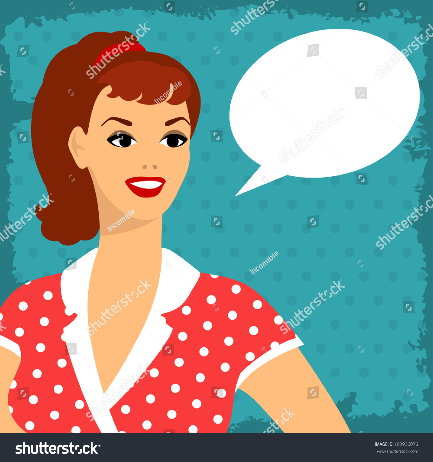 Card Beautiful Pin Girl 1950s Style Stock Vector Royalty Free