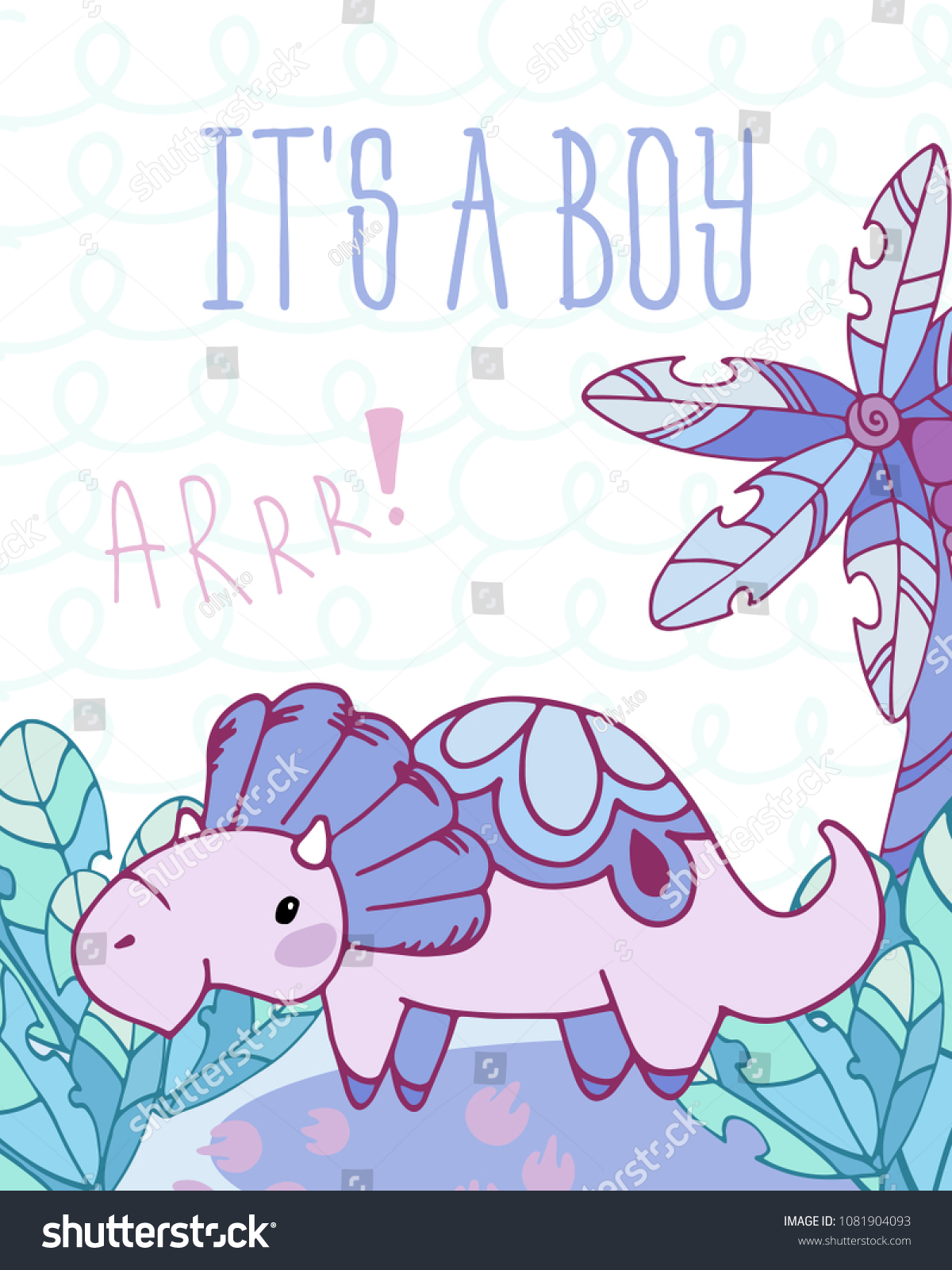 card fairytale dinosaur triceratops cartoon background stock vector