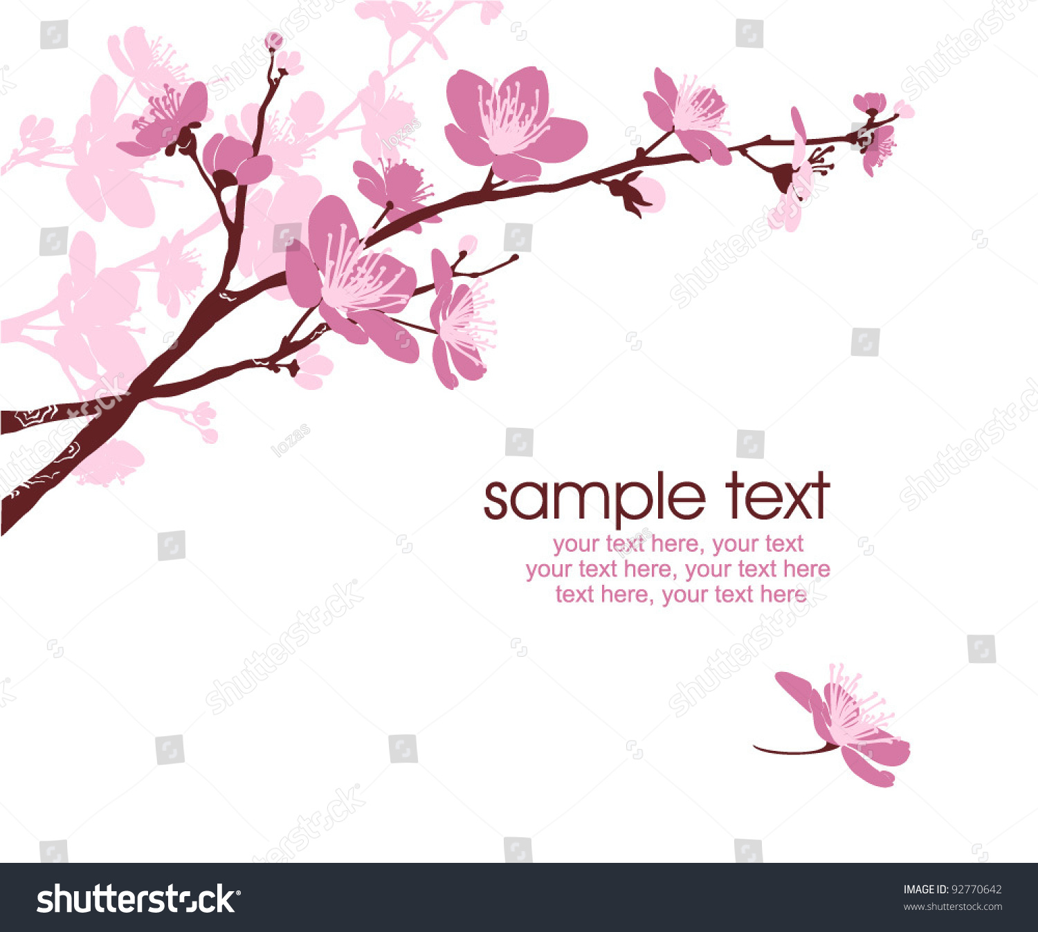 Card With Stylized Cherry Blossom And Text Stock Vector Illustration ...