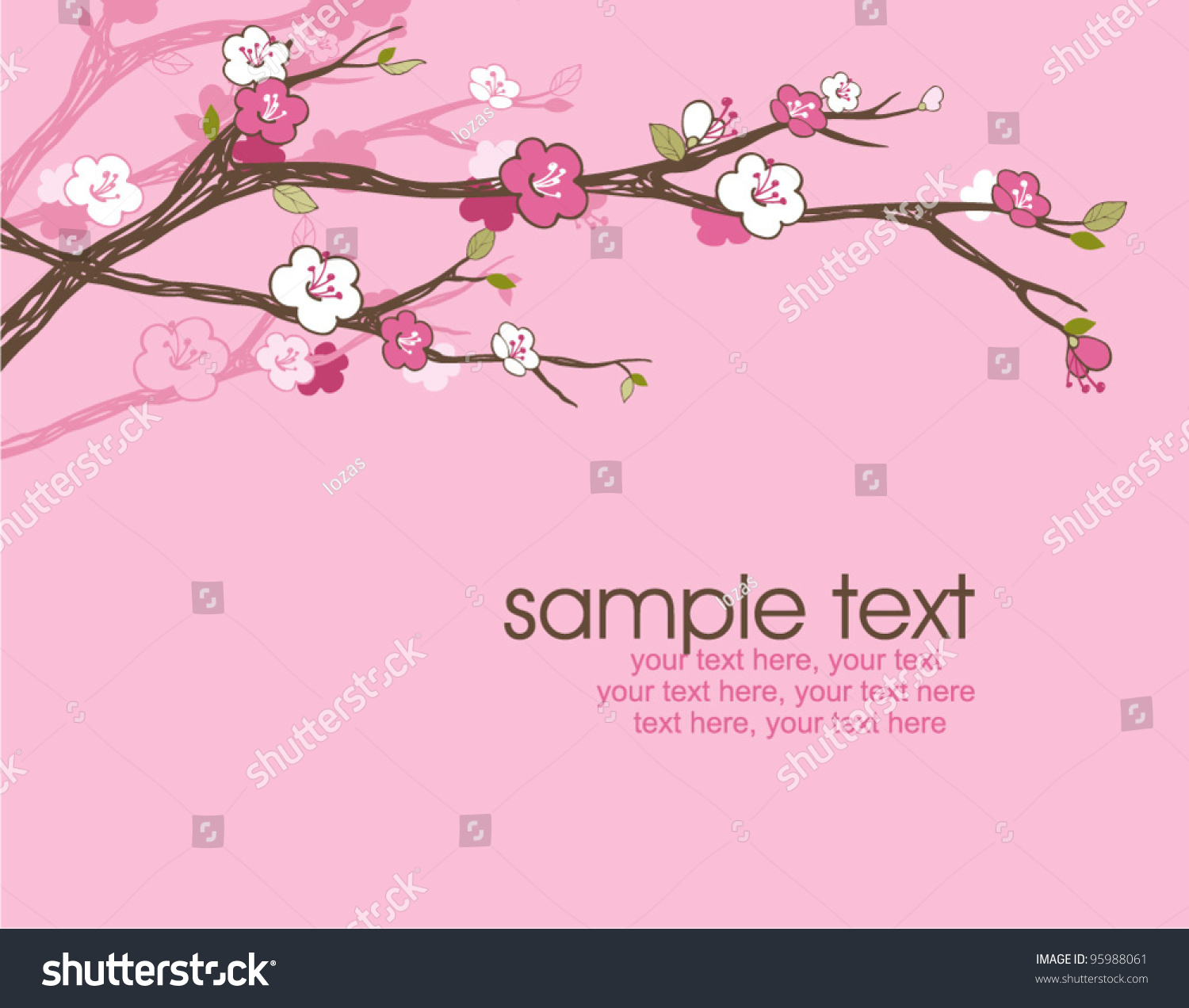 Card With Stylized Cherry Blossom And Text - Invitation For Party Or ...