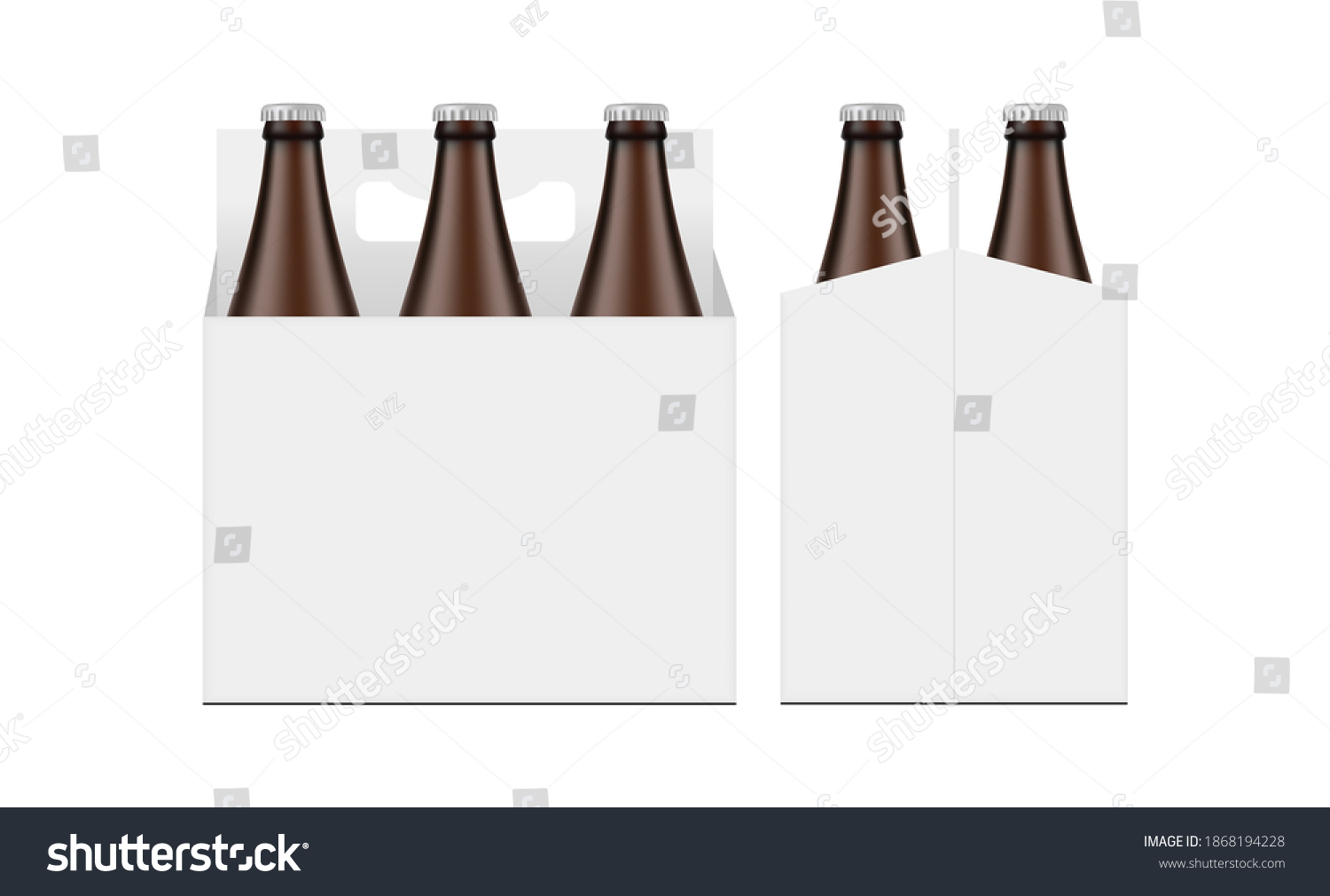 SVG of Cardboard Beer Bottle Carrier Packaging Box Mockup, Front and Side View, Isolated on White Background. Vector Illustration svg
