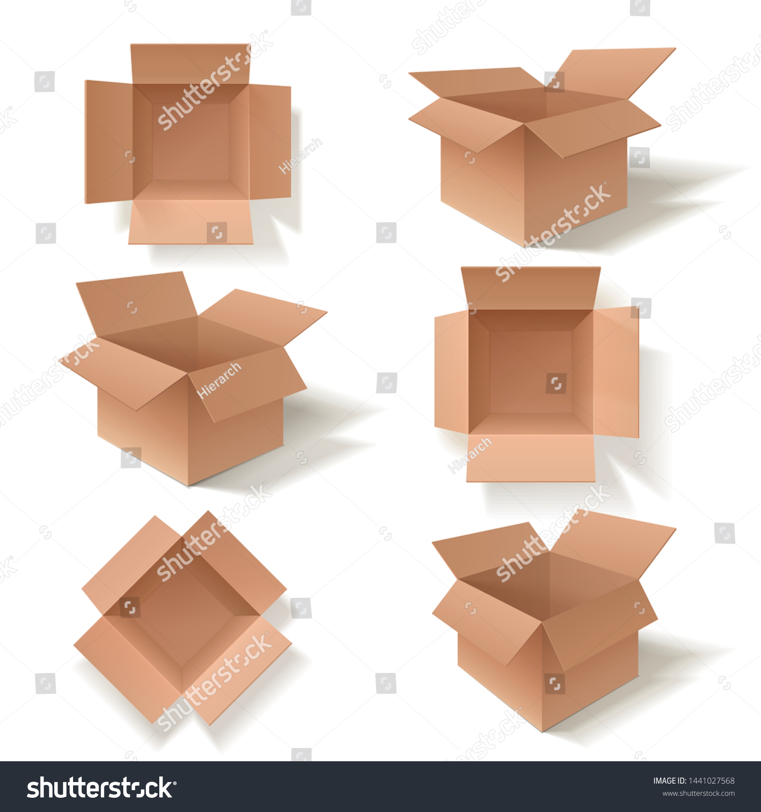 Download Cardboard Box Mockup Set Open Empty Stock Vector Royalty Free 1441027568