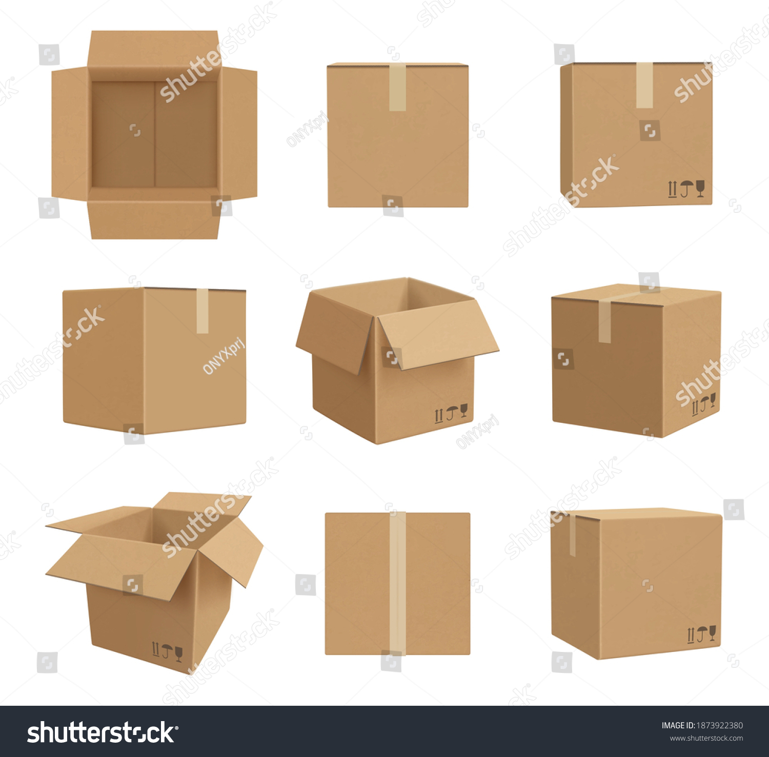 SVG of Cardboard boxes. Deliver craft packages front and side view decent vector realistic illustrations svg