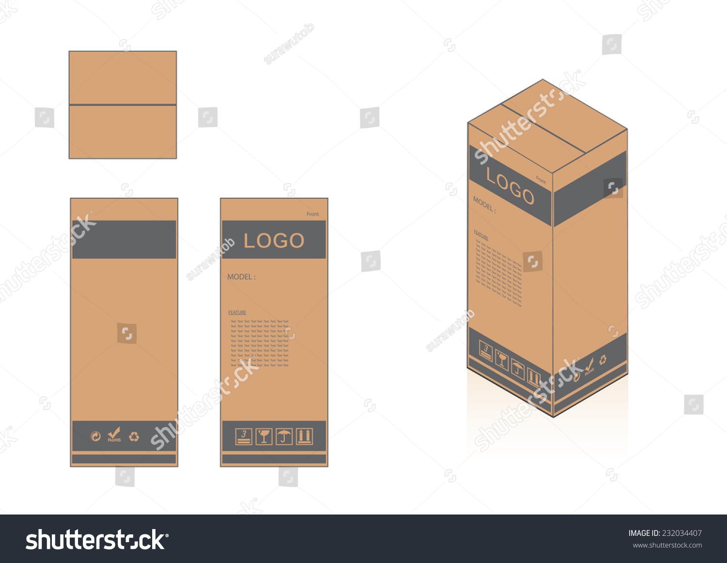 Download Cardboard Carton Box Container Top View Stock Vector Royalty Free 232034407