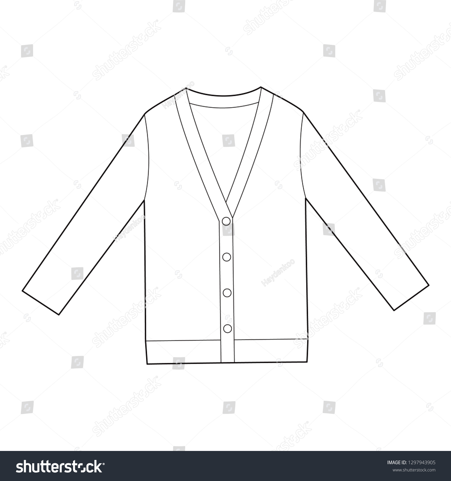 Cardigan Fashion Flat Technical Drawing Vector Stock Vector (Royalty ...