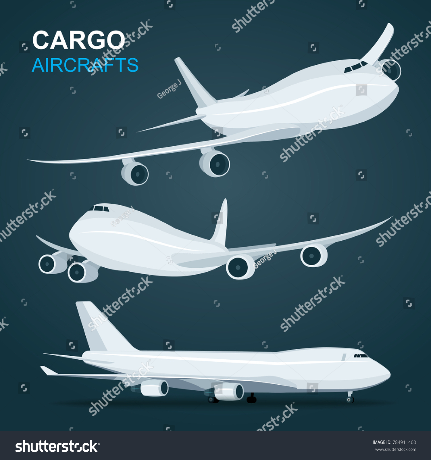 SVG of Cargo Aircraft set.
Airplane in profile, side view, from the front and top view isolated vector illustration. svg