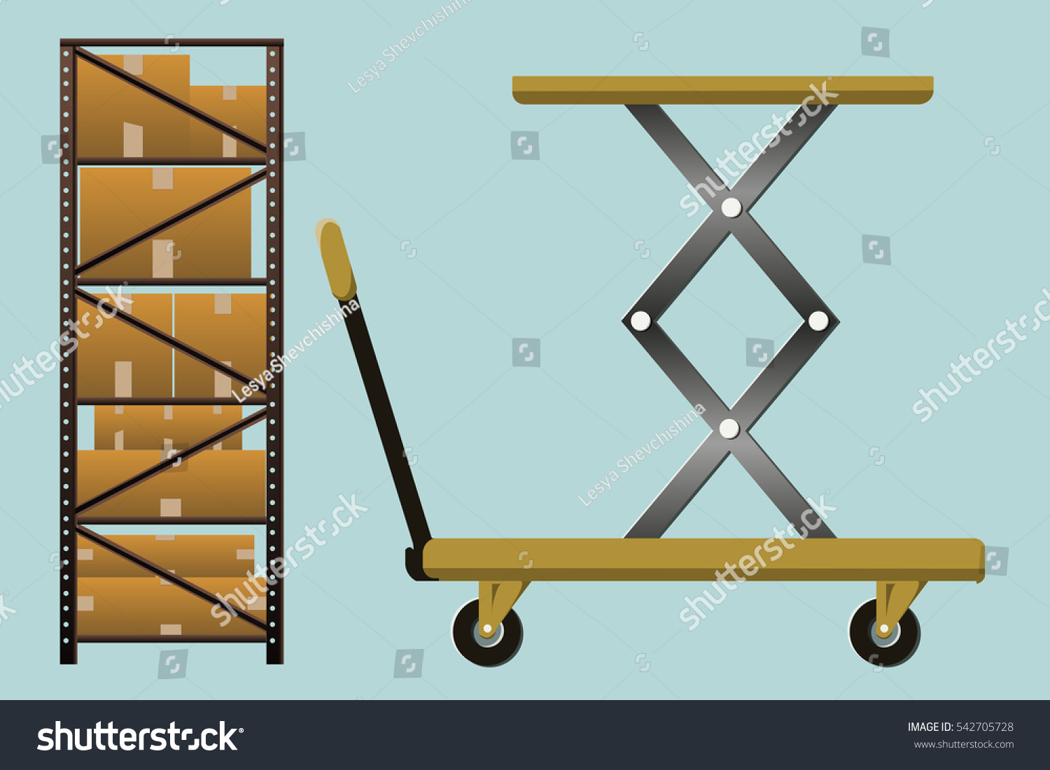 Cargo Lift Storage Shelves Cardboard Boxes Stock Vector 542705728