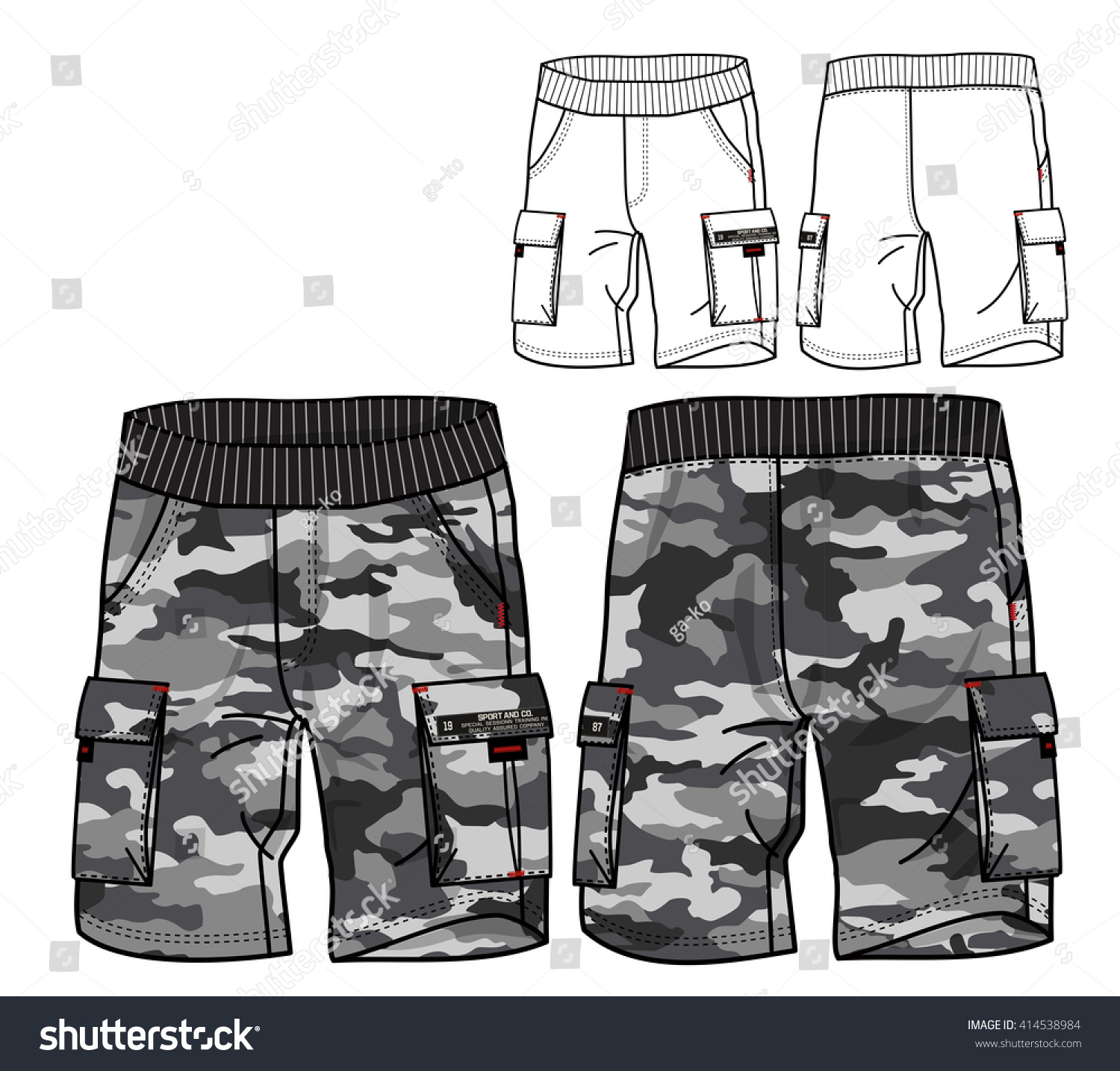 Cargo Pants Vector Template(Camo Print) - 414538984 : Shutterstock
