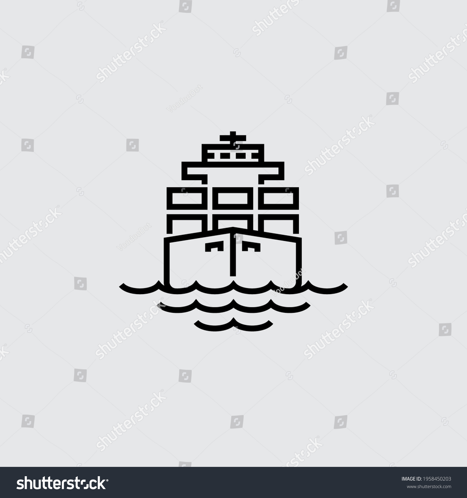 SVG of Cargo Ship Front View Vector Line Icon svg