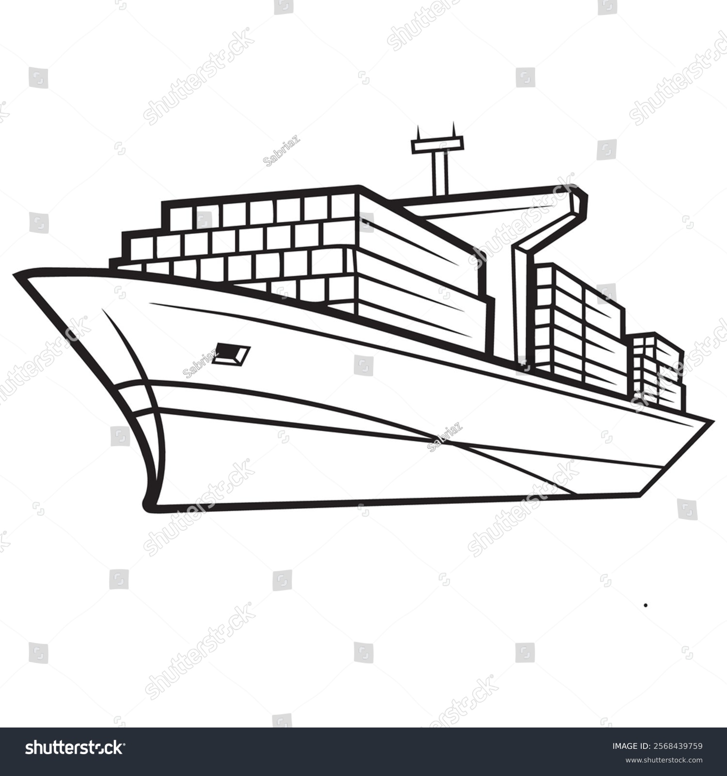 black and white cargo ship outline clip art preview