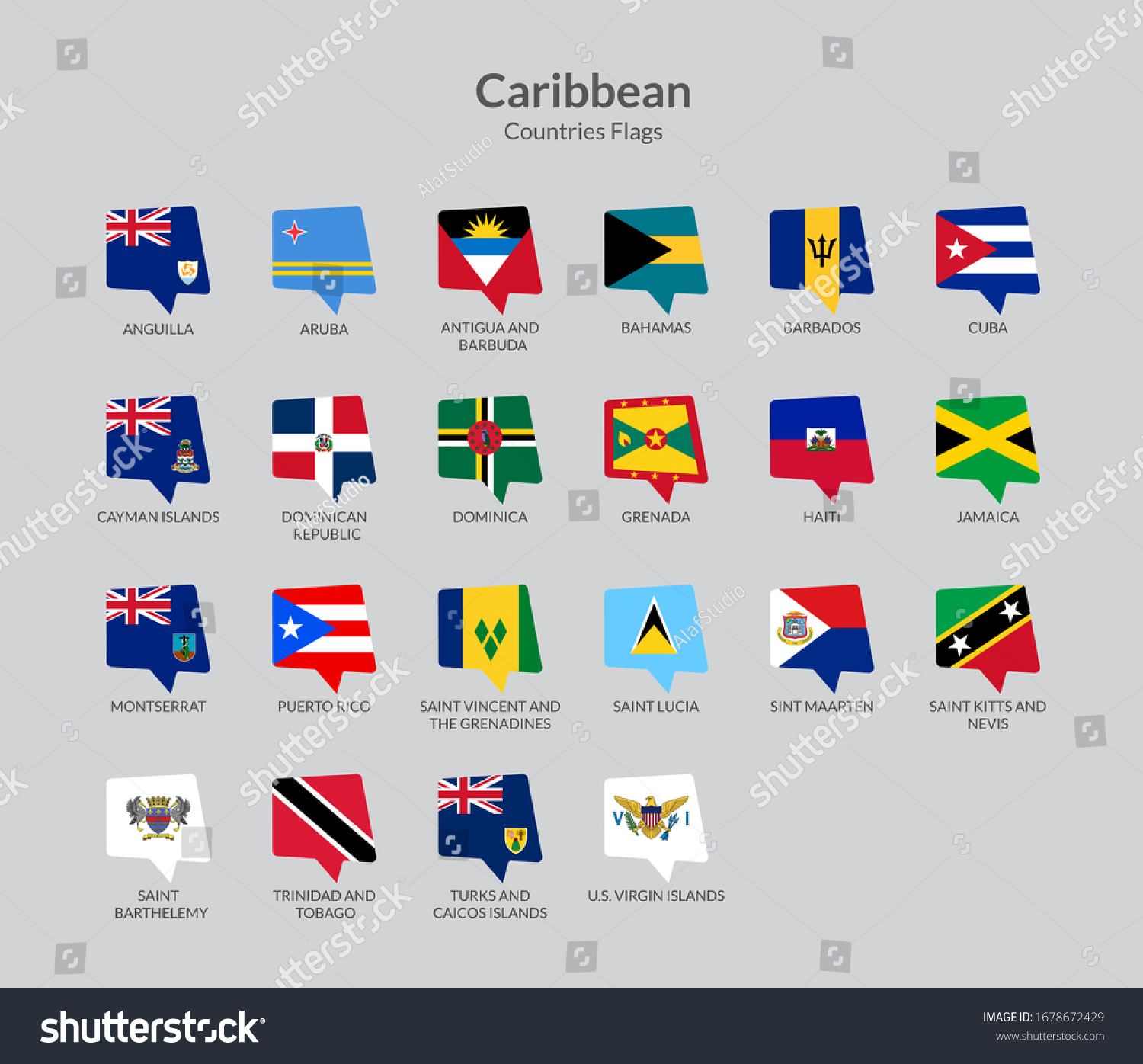 Caribbean Countries Countries Flag Icons Collection Stock Vector ...