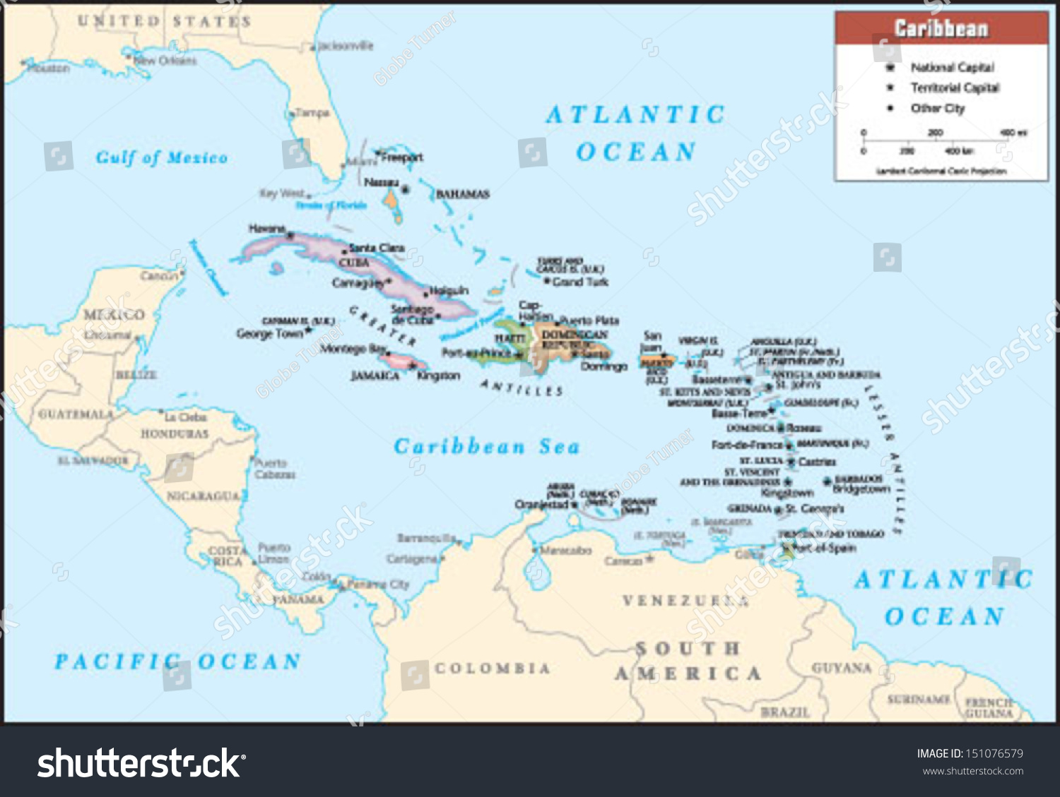 Caribbean Political Map Stock Vector Royalty Free 151076579