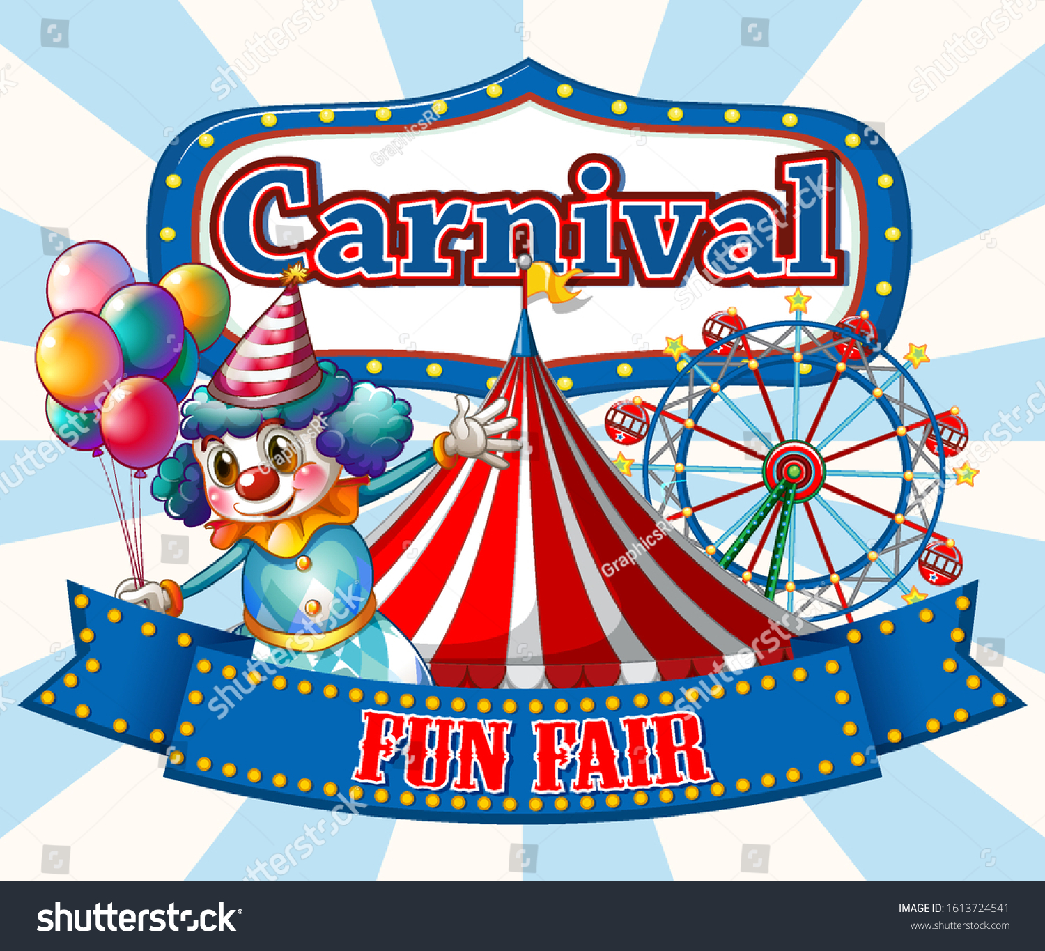 Carnival Sign Template Happy Clown Rides Stock Vector (Royalty Free ...