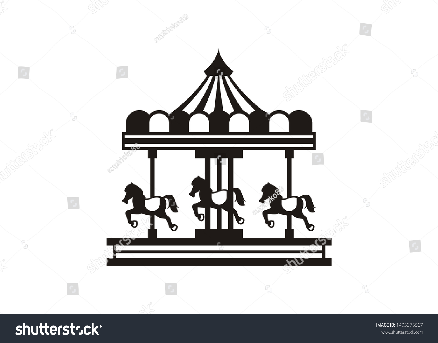 Carousel Simple Illustration Three Horses Stock Vector (Royalty Free ...