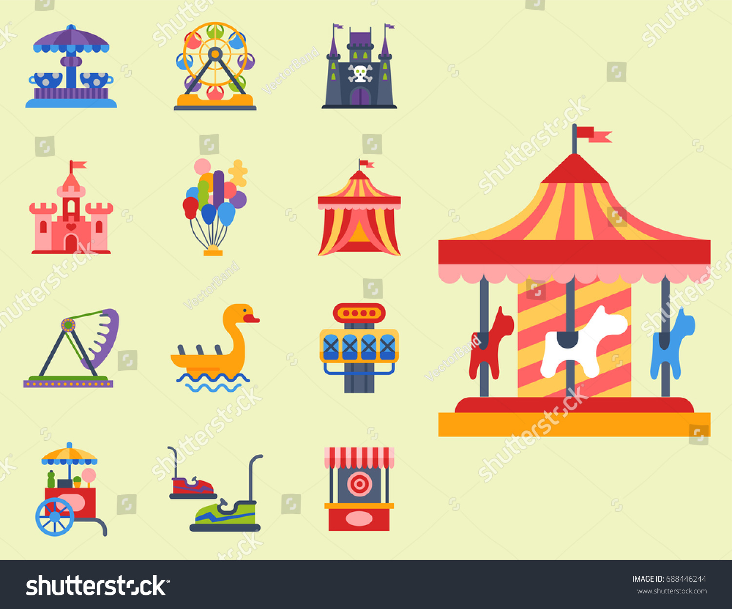 Carousels Amusement Attraction Park Sideshow Kids Stock Vector (Royalty ...