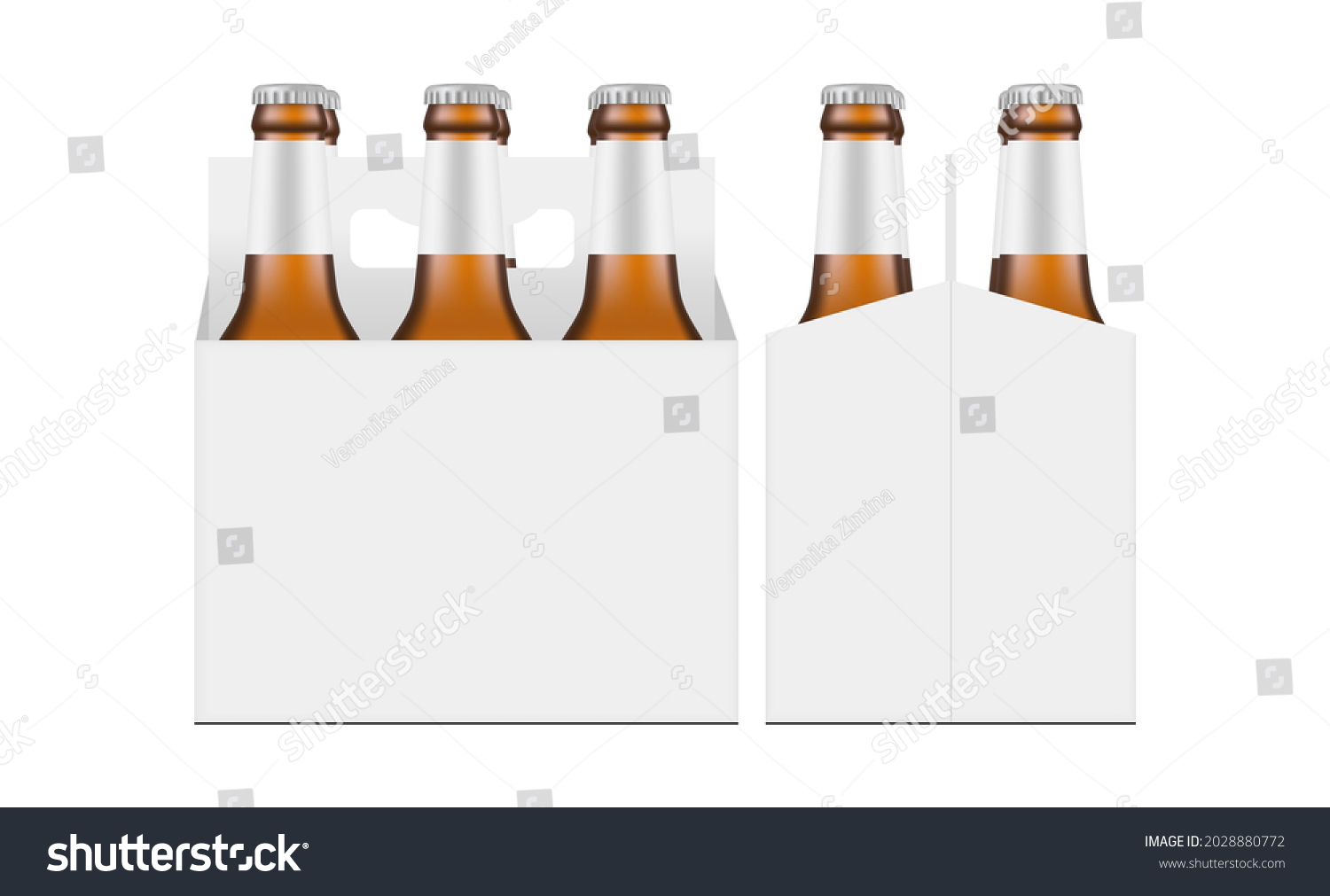 SVG of Carrier Box Mockup with Brown Glass Bottles, Front and Side View, Isolated on White Background. Vector Illustration svg