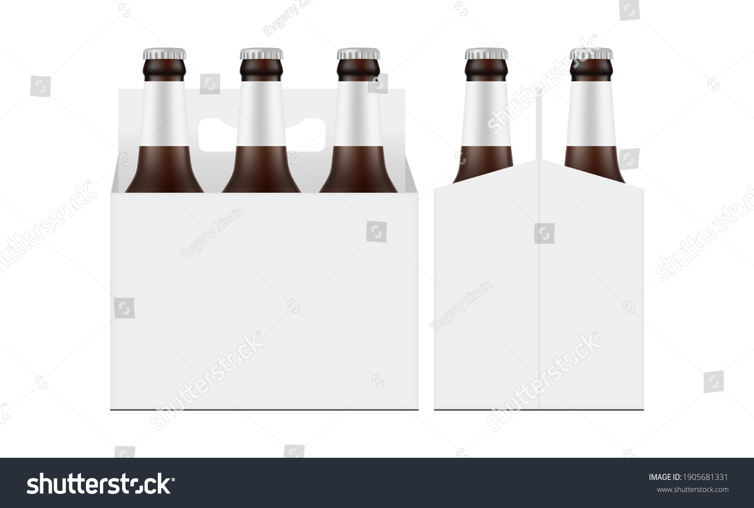 SVG of Carrier Packaging Box Mockup with Brown Glass Beer Bottles, Front and Side View, Isolated on White Background. Vector Illustration svg