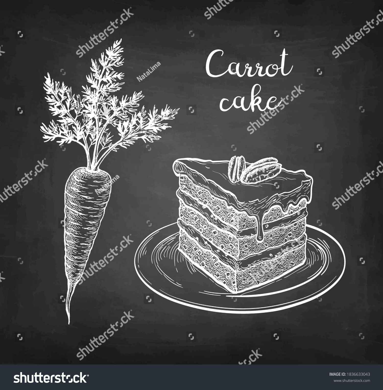 SVG of Carrot cake. Chalk sketch on blackboard background. Hand drawn vector illustration. Retro style. svg