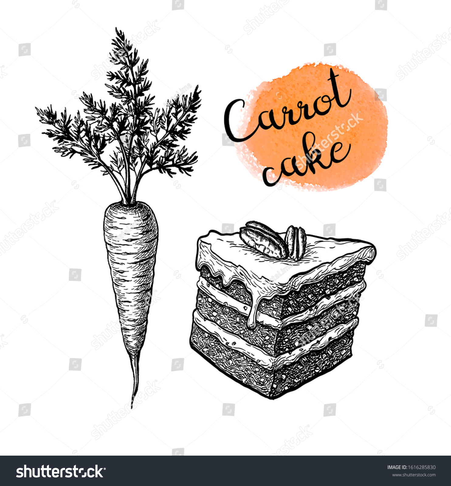 SVG of Carrot cake. Ink sketch isolated on white background. Hand drawn vector illustration. Retro style. svg