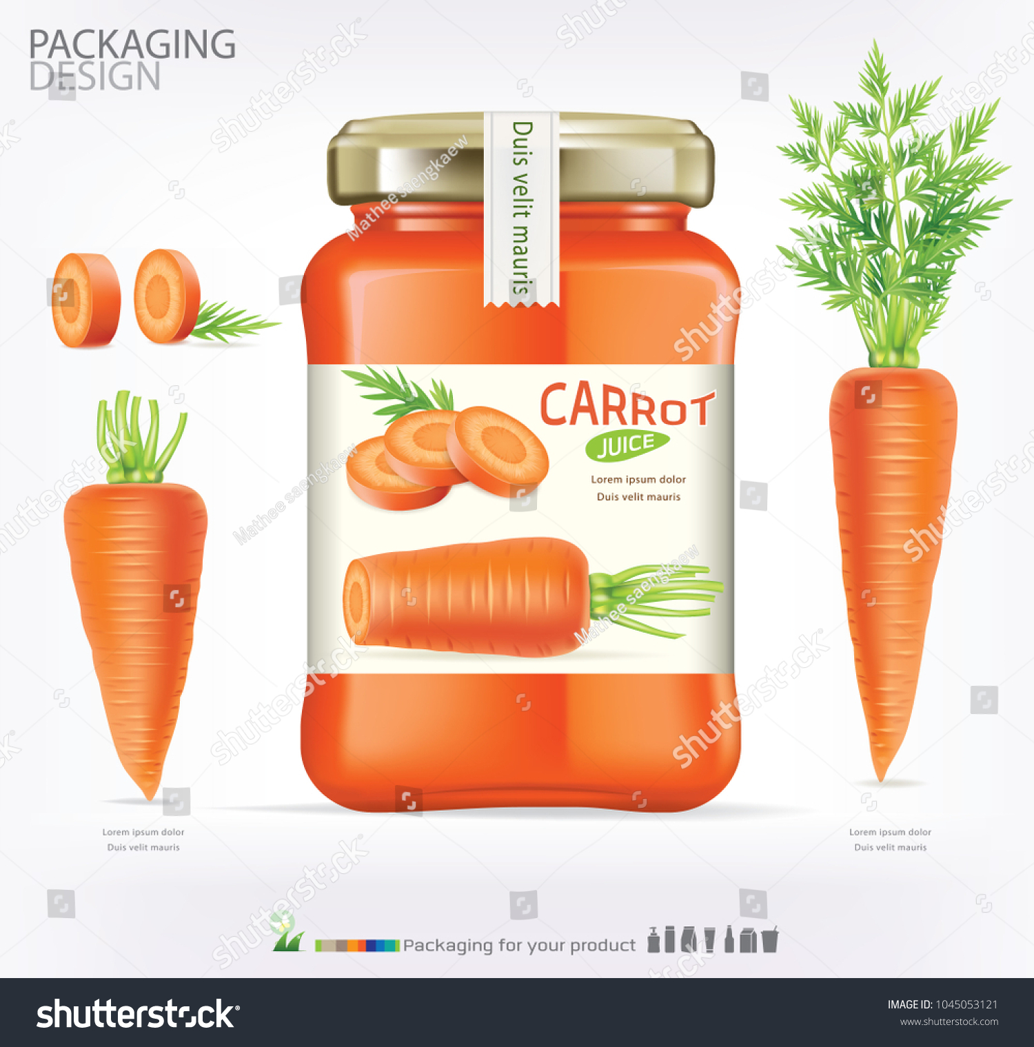 Download Carrot Juice Realistic Glass Bottle Label Stock Vector Royalty Free 1045053121