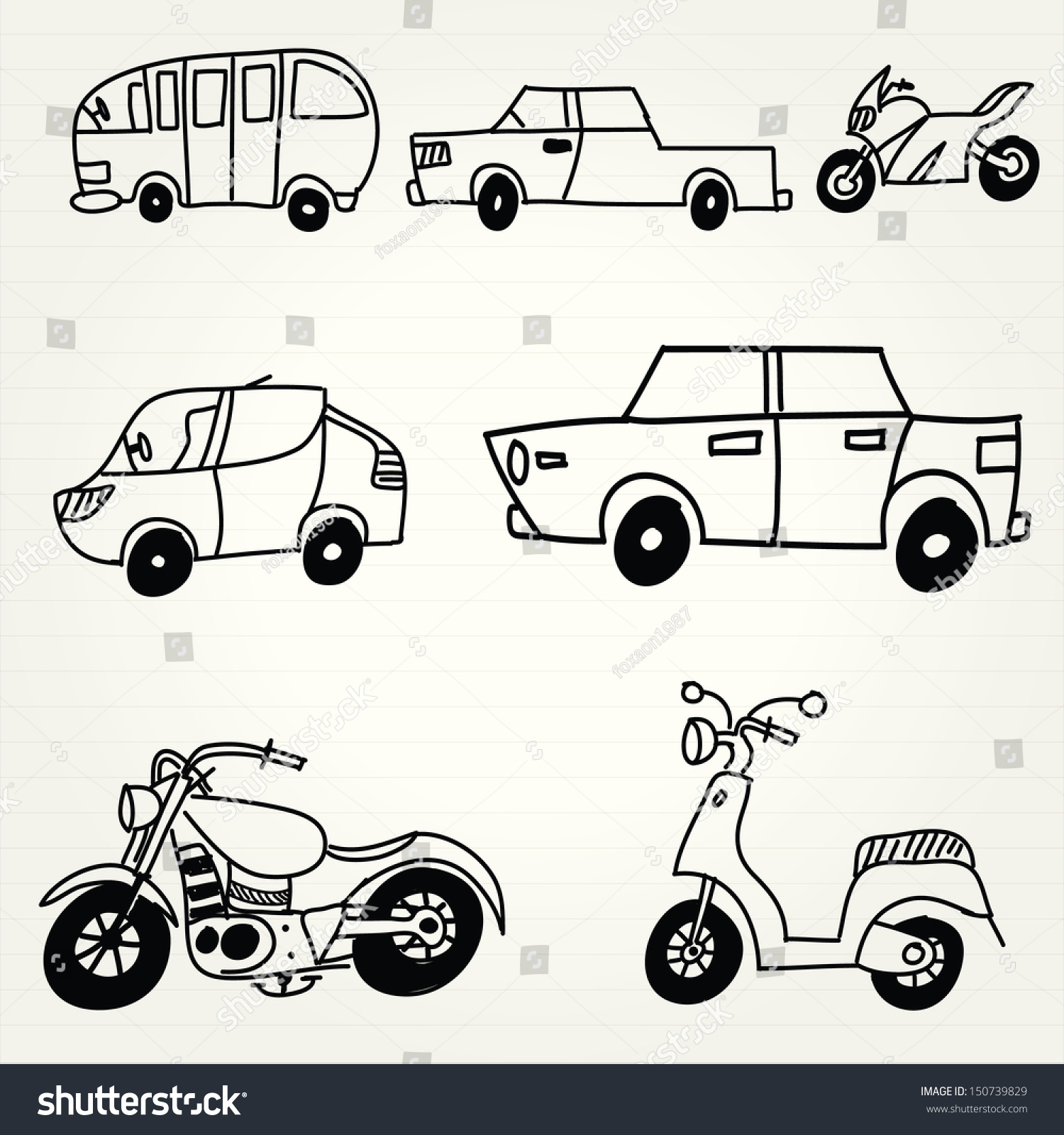 Cars Doodle Icons Set Stock Vector Royalty Free 150739829