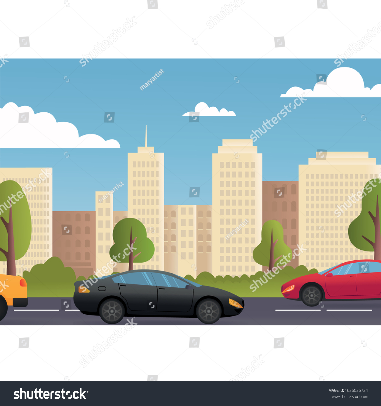 Cars Driving City Street Panorama Urban Stock Vector (Royalty Free ...