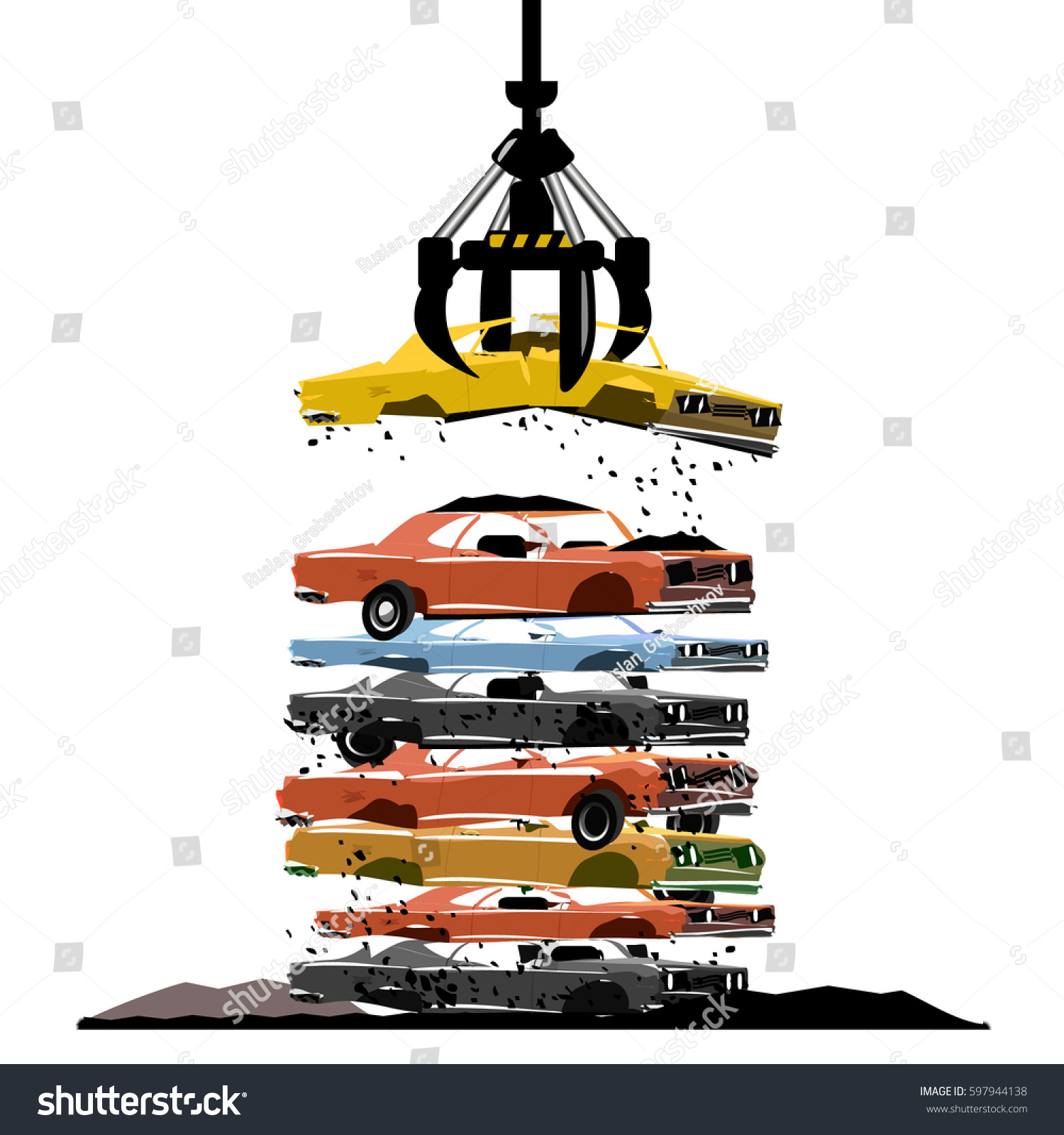 Cars Salvage Junkyard Stock Vector HD Royalty Free