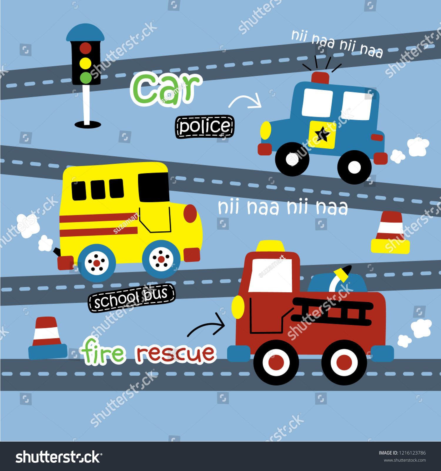 Cars On Street Funny Cartoonvector Illustration Stock Vector (Royalty ...