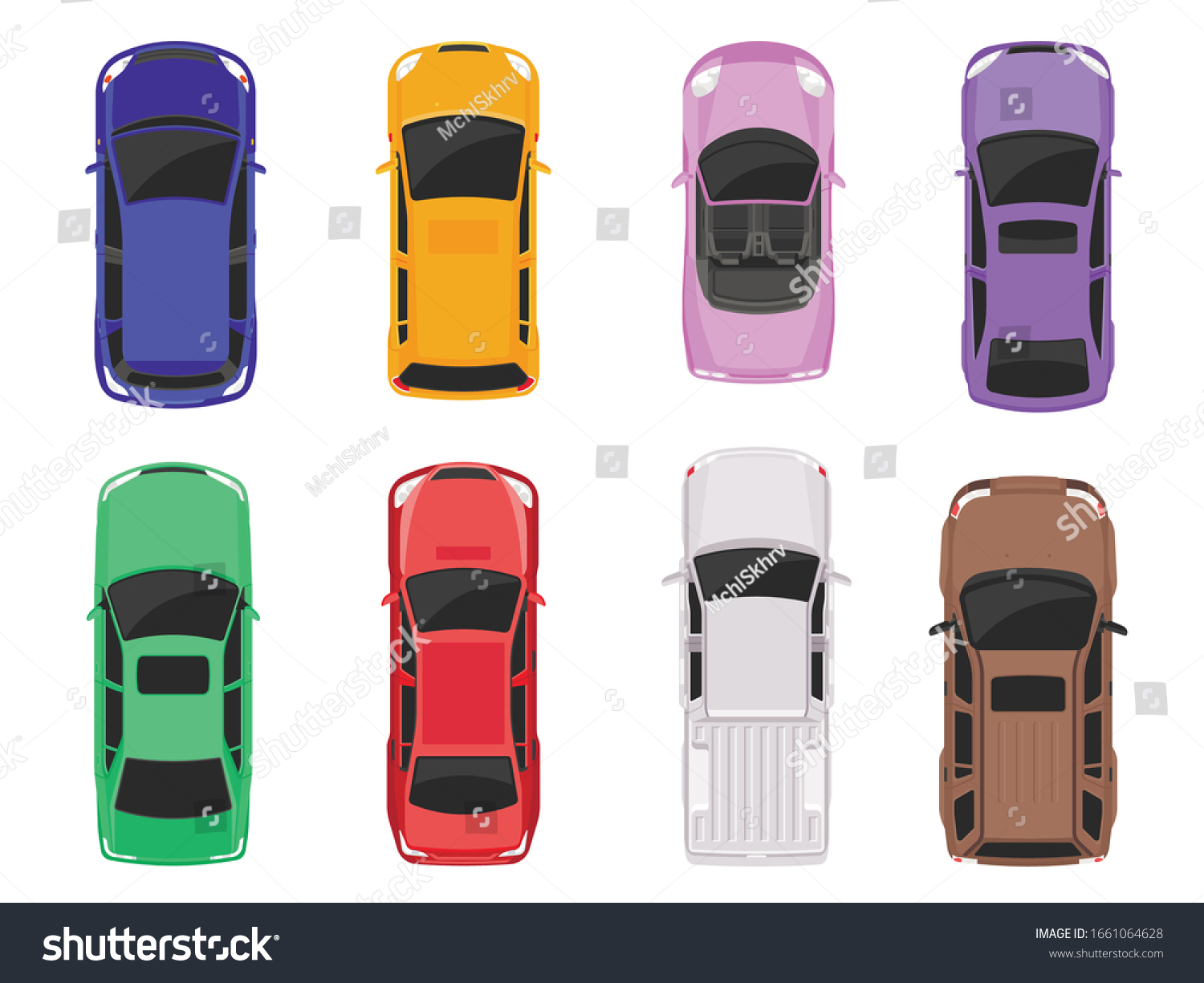 Cars Top View Isolated On White Stock Vector (royalty Free) 1661064628 