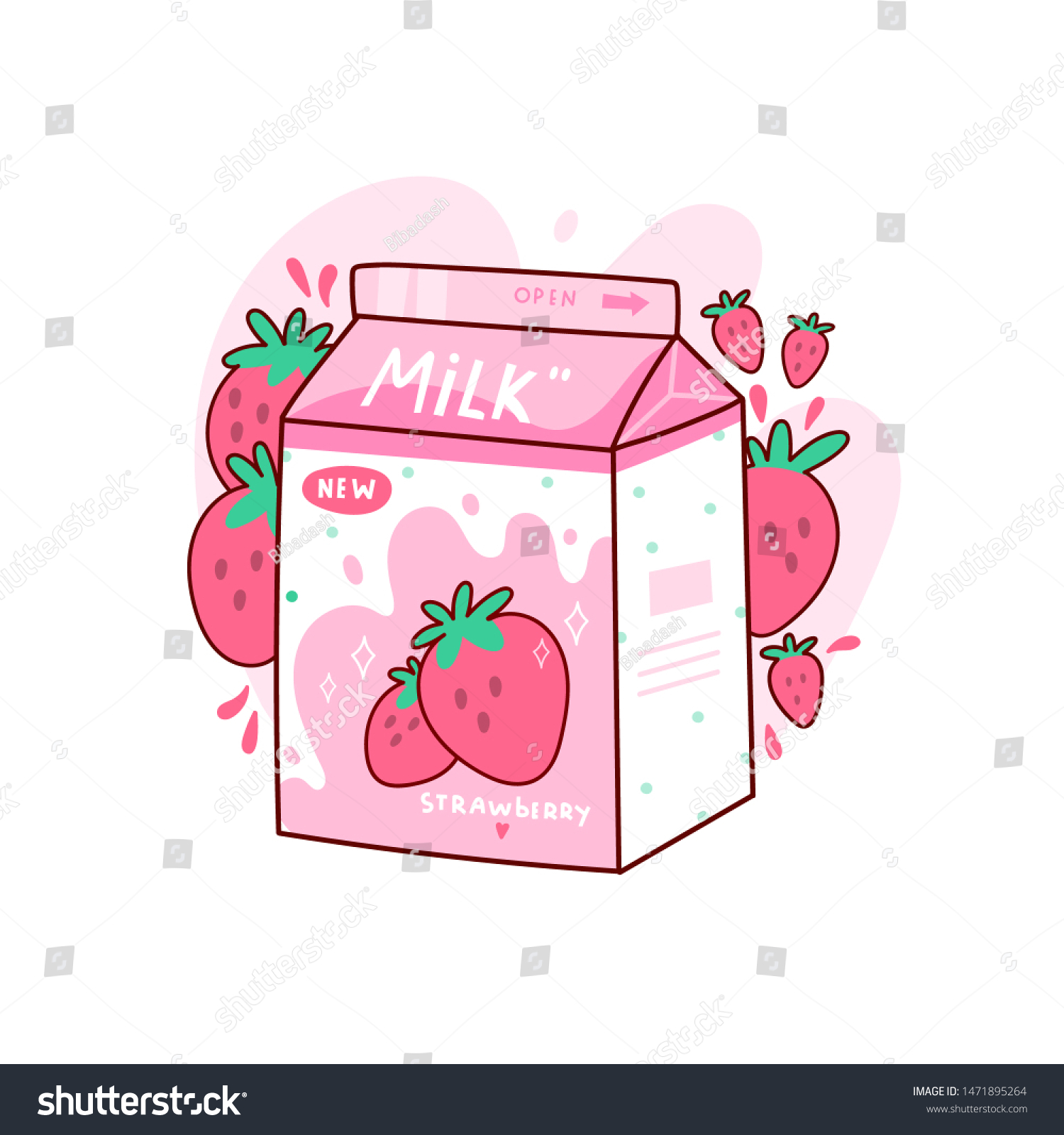 Carton Tasty Strawberry Milk Japanese Style Stock Vector Royalty Free