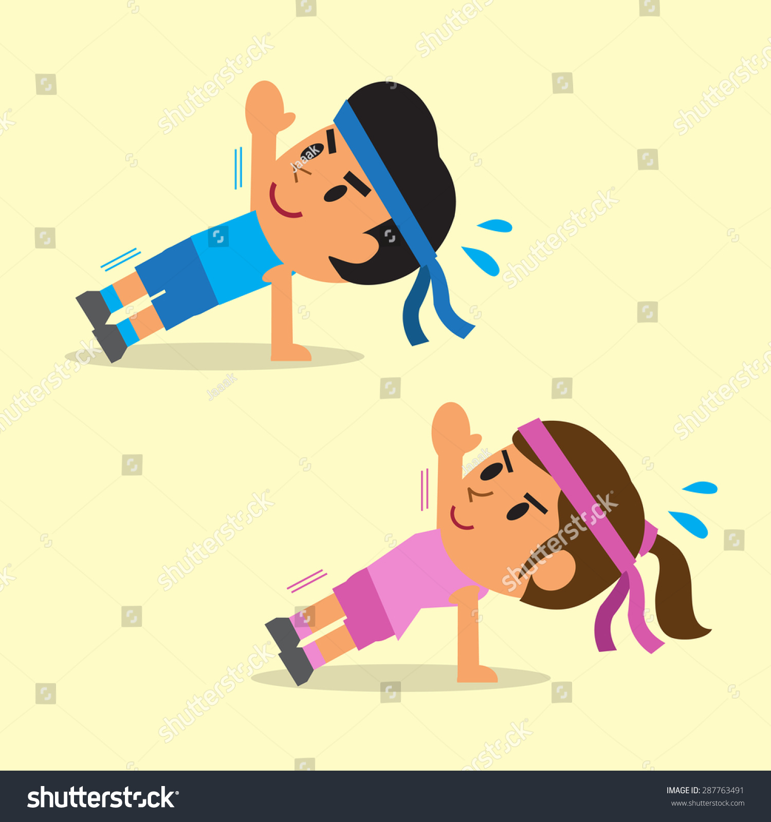 Cartoon Man Woman Doing Side Plank Vector De Stock Libre De Regalías 287763491 4981