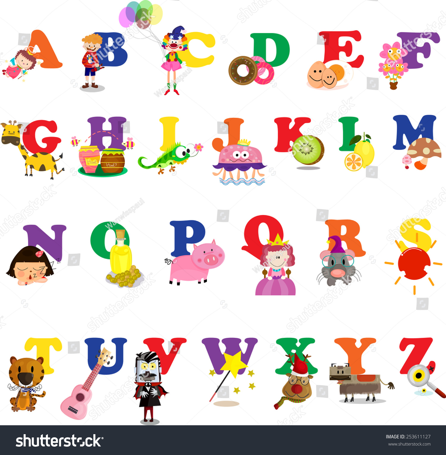 Cartoon Abc Alphabet Set Isolated Illustration Stock Vector 253611127 ...