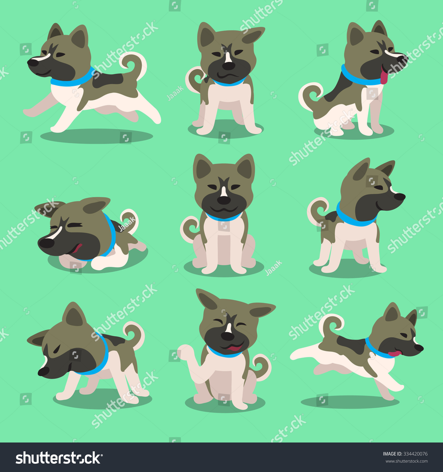 Cartoon Akita Inu Dog Poses Stok Vektör (Telifsiz) 334420076 | Shutterstock