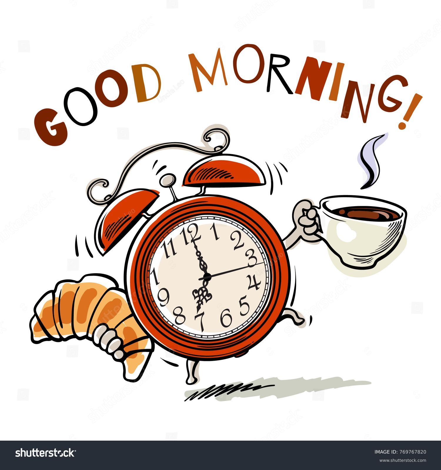 Cartoon Alarm Clock Cup Hot Coffee Stock Vector Royalty Free