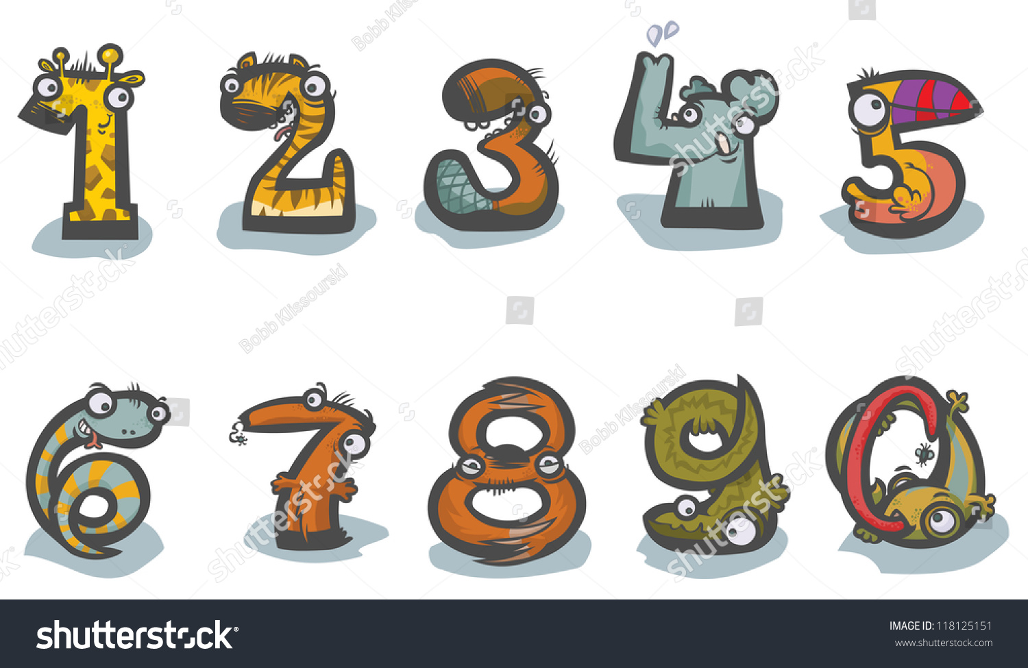 Cartoon Animal Numbers Stock Vector 118125151 - Shutterstock