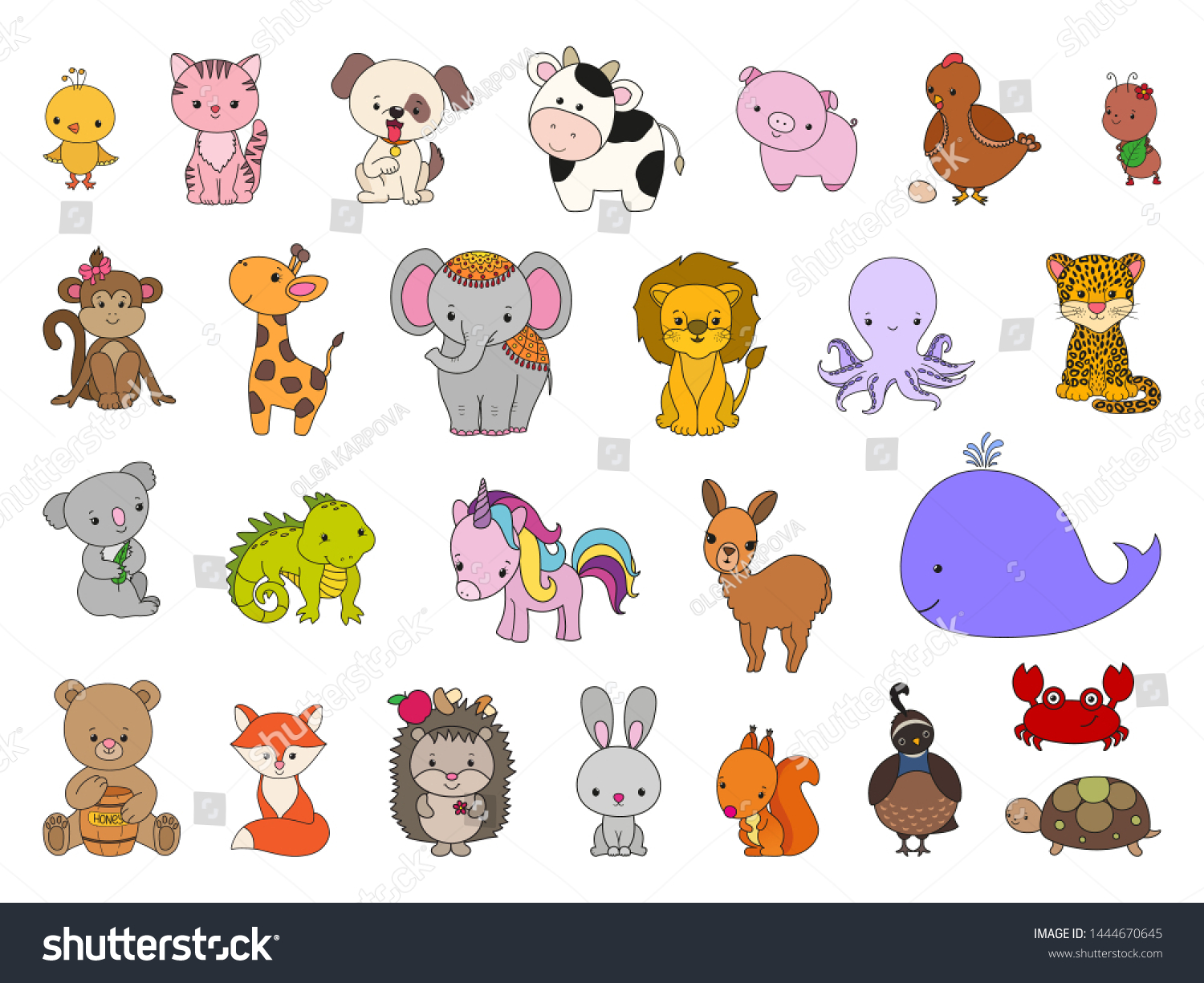 Cartoon Animal Set Cute Baby Children Stock Vector Royalty Free