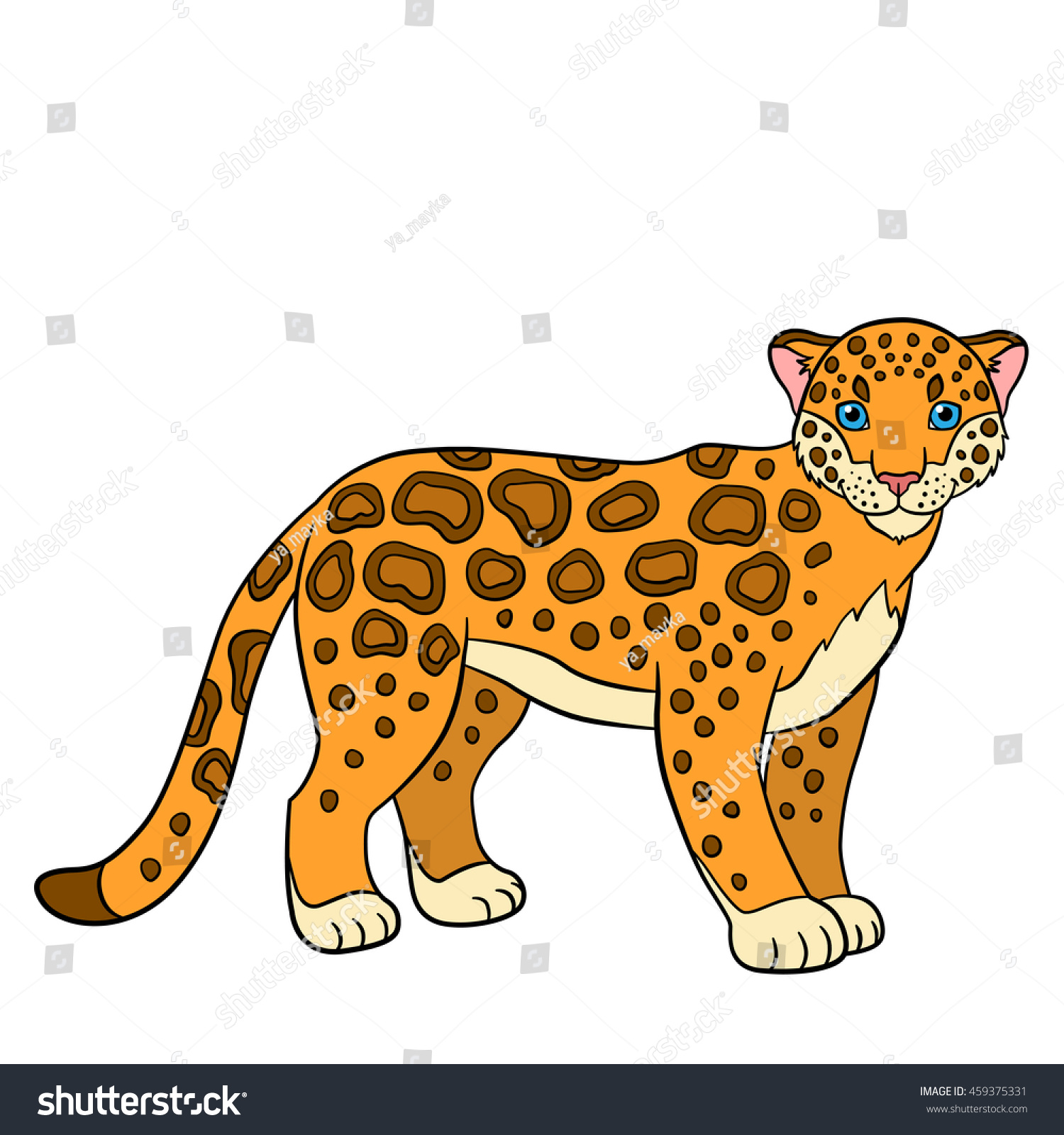 Cartoon Animals Kids Cute Jaguar Stands Stock Vector (Royalty Free