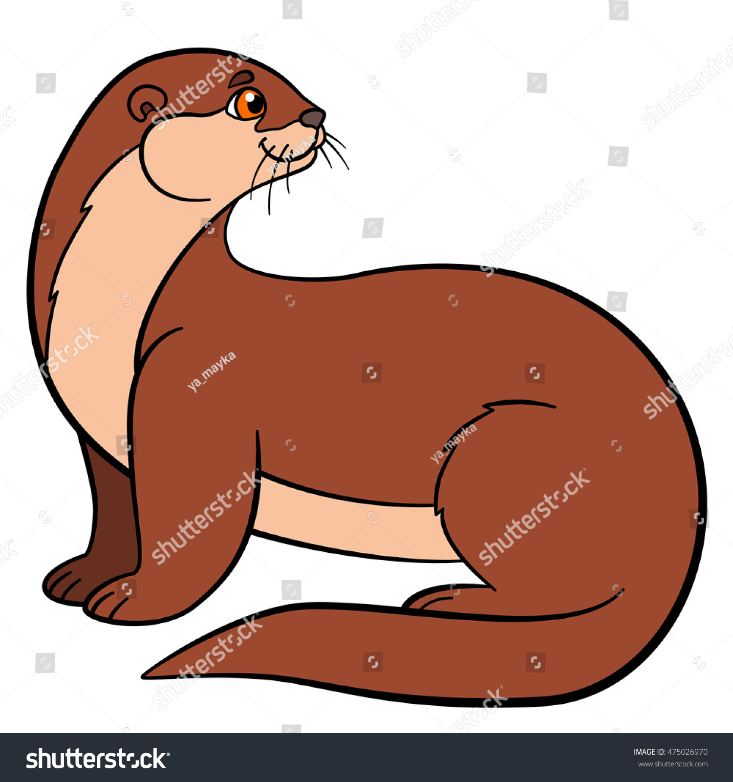 Cartoon Animals Little Cute Otter Sits Stock Vector (Royalty Free ...