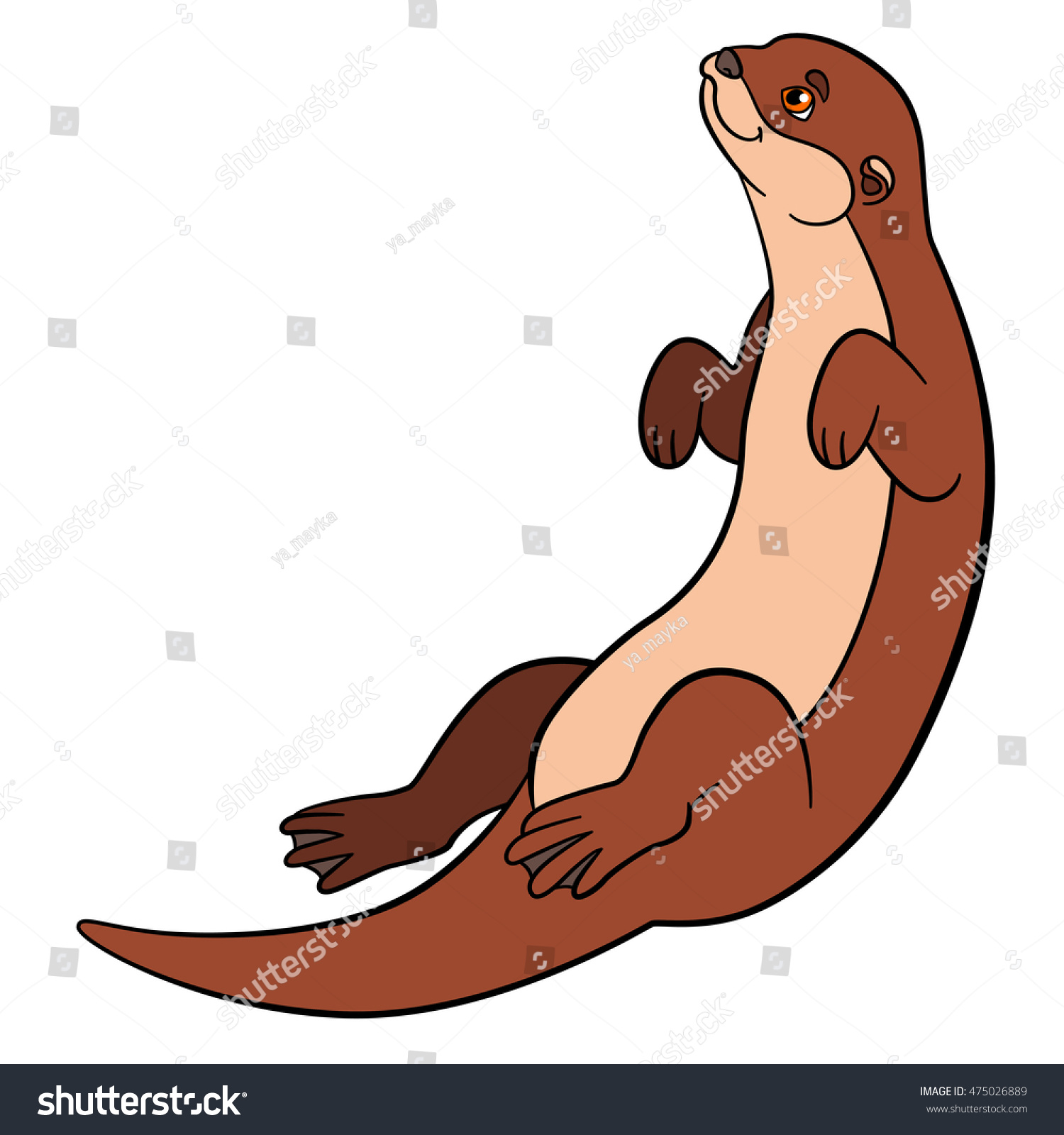 Cartoon Animals. Little Cute Otter Swims And Smiles. Stock Vector ...