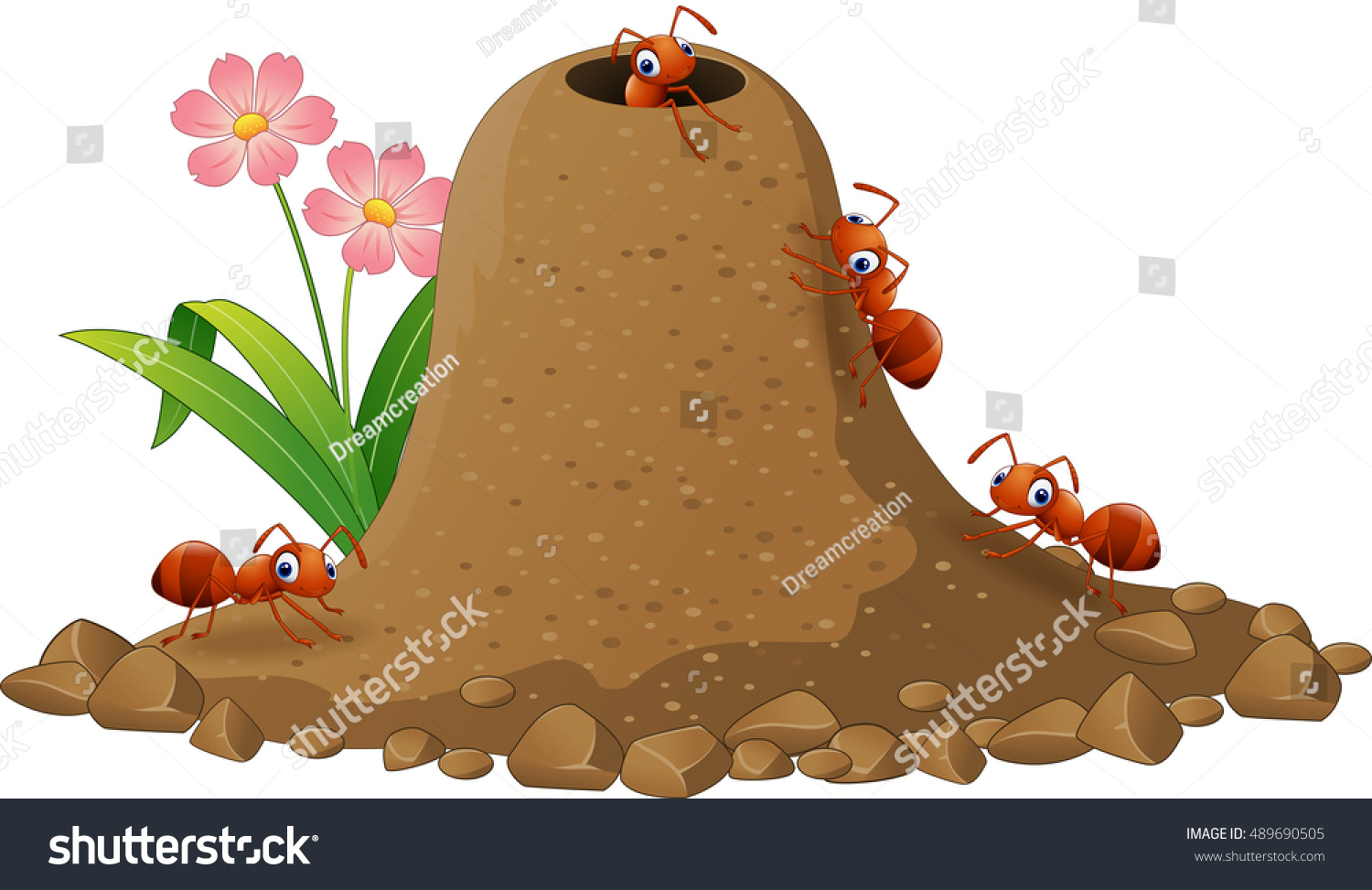 Cartoon Ants Colony And Ant Hill Stock Vector Illustration 489690505 ...